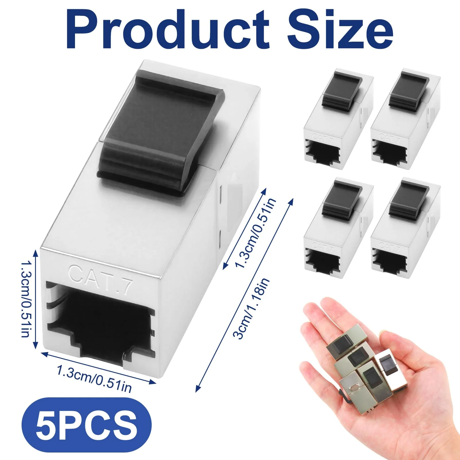 Pack of 5 10Gbps Cat7 Keystone RJ45 Module, 600 MHz Shielded Coupling Ethernet Coupling Connector, Socket Network Tool-free Connection Coupler for Patch Panel Network Socket - Image 2