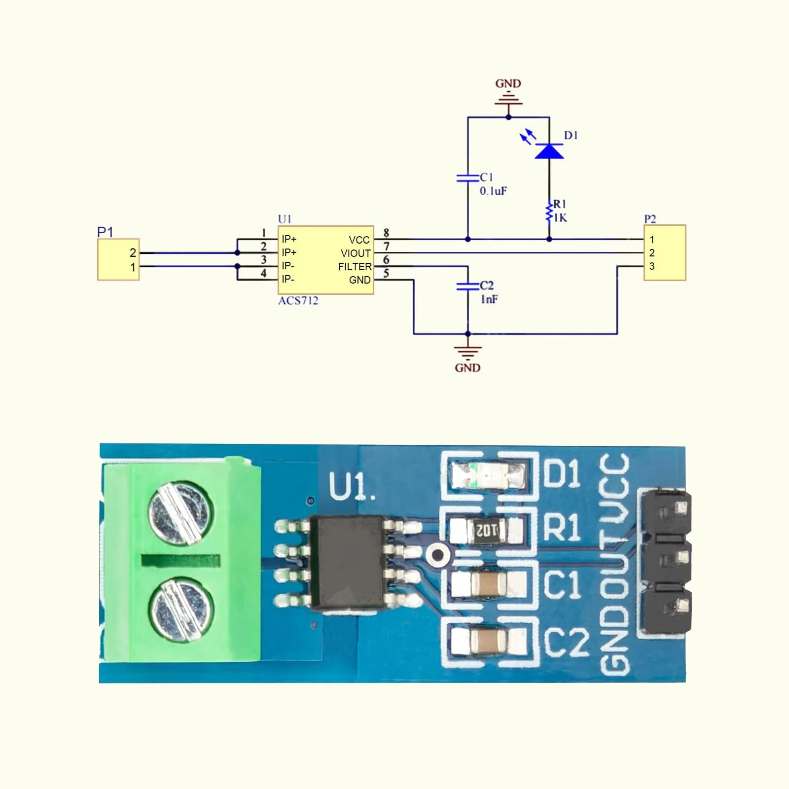 Pack of 5 ACS712 Current Sensors, Measuring Range Module Current Sensor Compatible with Arduino Bascom (20A) 20A - Image 5