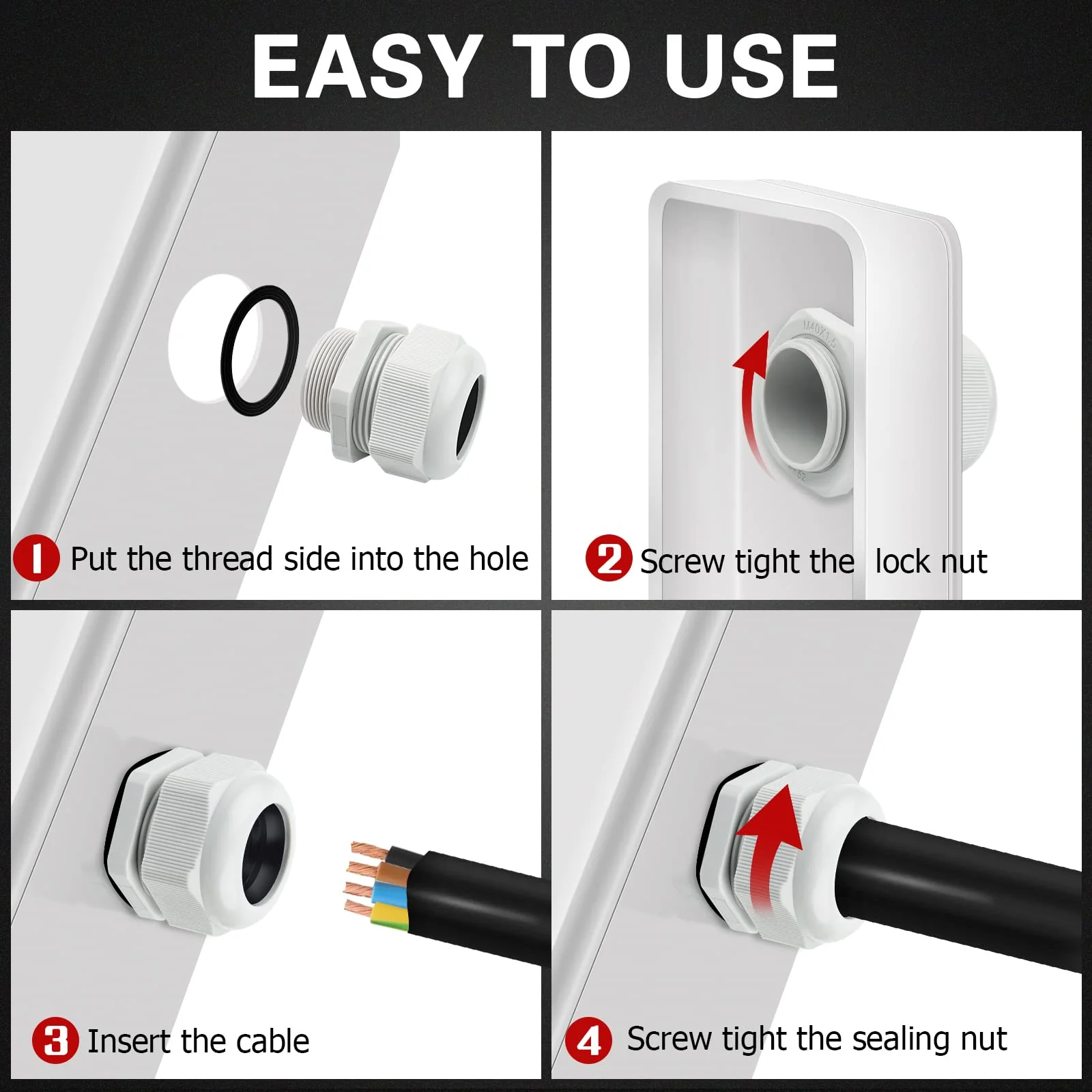 Pack of 5 Cable Glands M20, Hanibos Cable Feed-Through Waterproof IP68 Cable Entry Grey Adjustable Cable Glands for Outdoor Garden Control Box Junction Box M20-5Pcs - Image 5