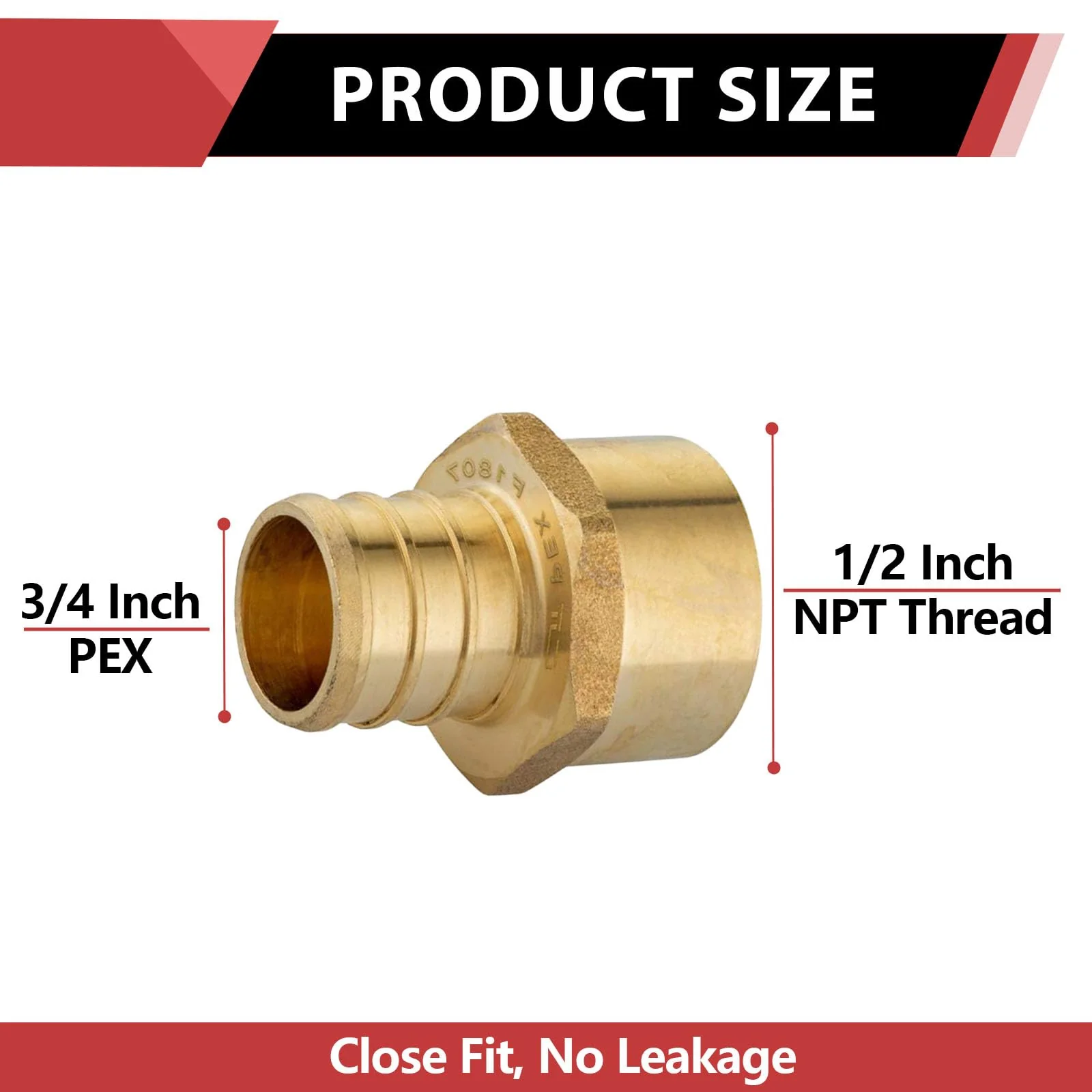 (Pack of 5) EFIELD Pex 3/4" x 1/2" Female NPT Thread Adapter Barb Crimp Brass Fitting,(PEX1807039-5PCS) Pack of 5 3/4" x 1/2" - Image 2
