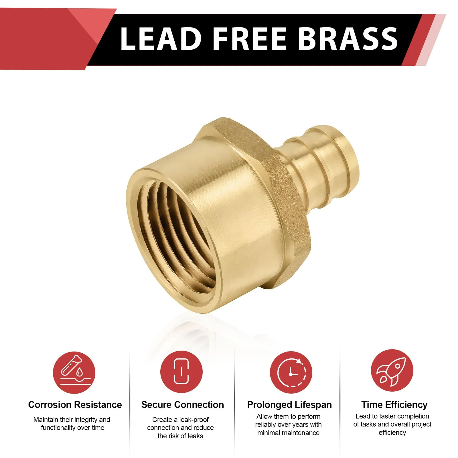 (Pack of 5) EFIELD Pex 3/4" x 1/2" Female NPT Thread Adapter Barb Crimp Brass Fitting,(PEX1807039-5PCS) Pack of 5 3/4" x 1/2" - Image 3