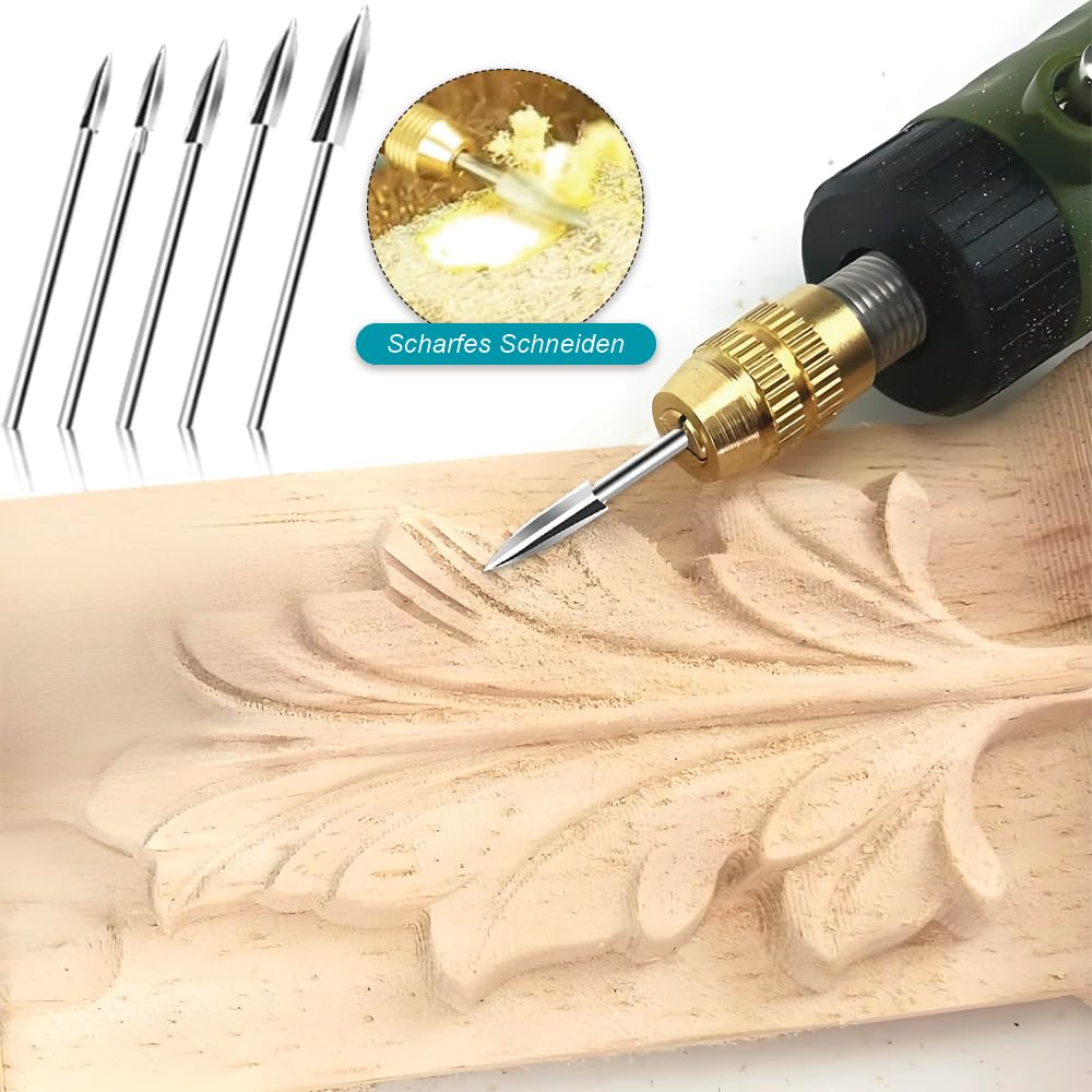 Pack of 5 HSS Wood Carving Tool Set, Compatible with Dremel & Other Rotary Tools, 3 mm Shaft for Precise Woodworking, Engraving & Drilling - Image 5