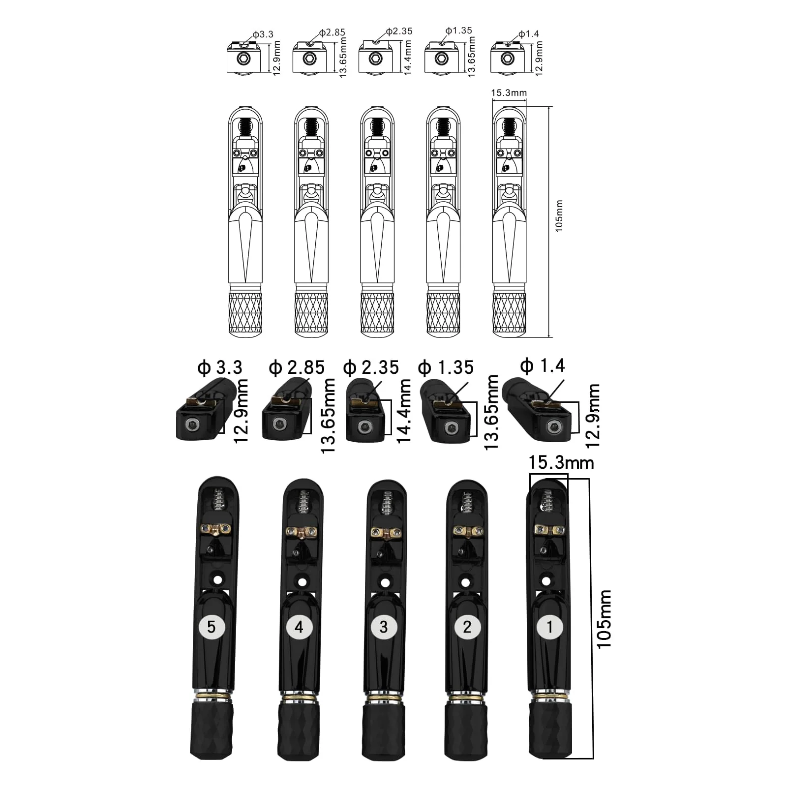 Pack of 5 Individual Single Tubular Fixed Bridge 5 String Electric Bass Bridge for Headless 5-string Bass Replacement Parts（Conductive Black） 5 Piece - Image 6