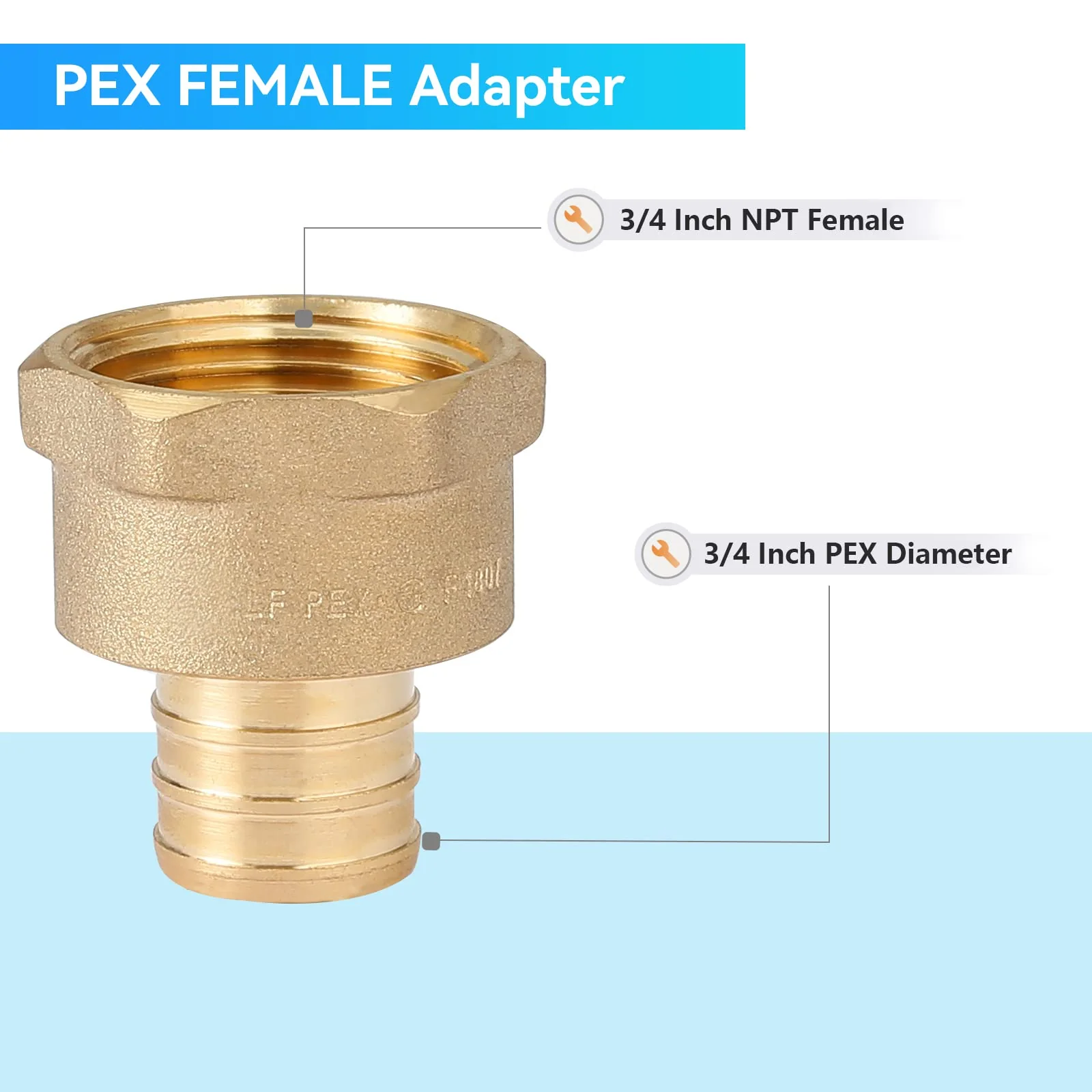 (Pack of 5) PEX 3/4" x 3/4" NPT Female Threaded Adapter,Brass Pex Crimp Adapters Fitting for PEX Pipes in Plumbing Jobs(PEX1807044-5Pack) 3/4Inch(5Pack) Female Adapter - Image 2
