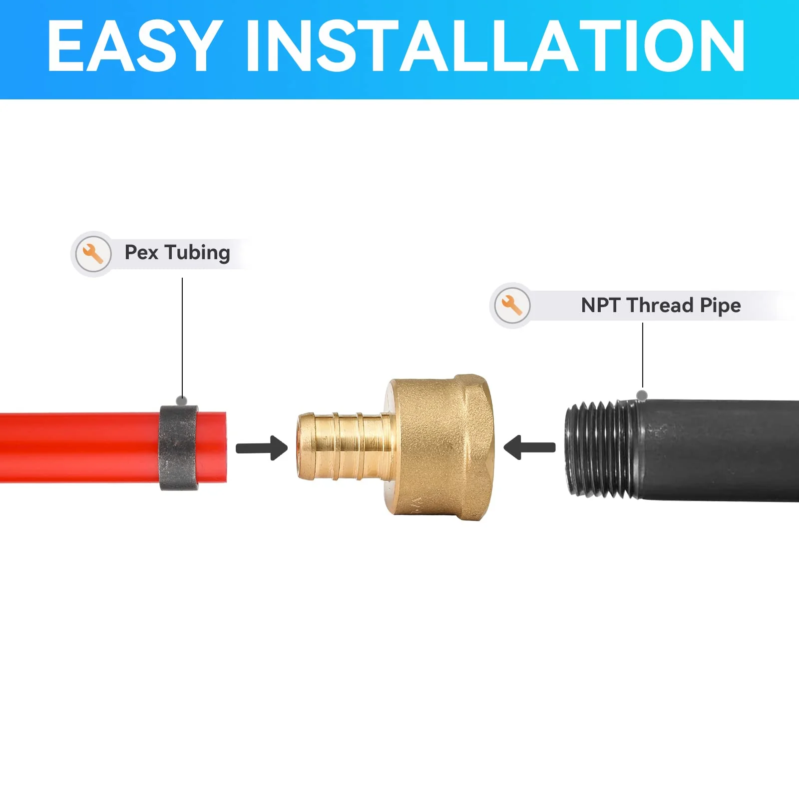 (Pack of 5) PEX 3/4" x 3/4" NPT Female Threaded Adapter,Brass Pex Crimp Adapters Fitting for PEX Pipes in Plumbing Jobs(PEX1807044-5Pack) 3/4Inch(5Pack) Female Adapter - Image 3