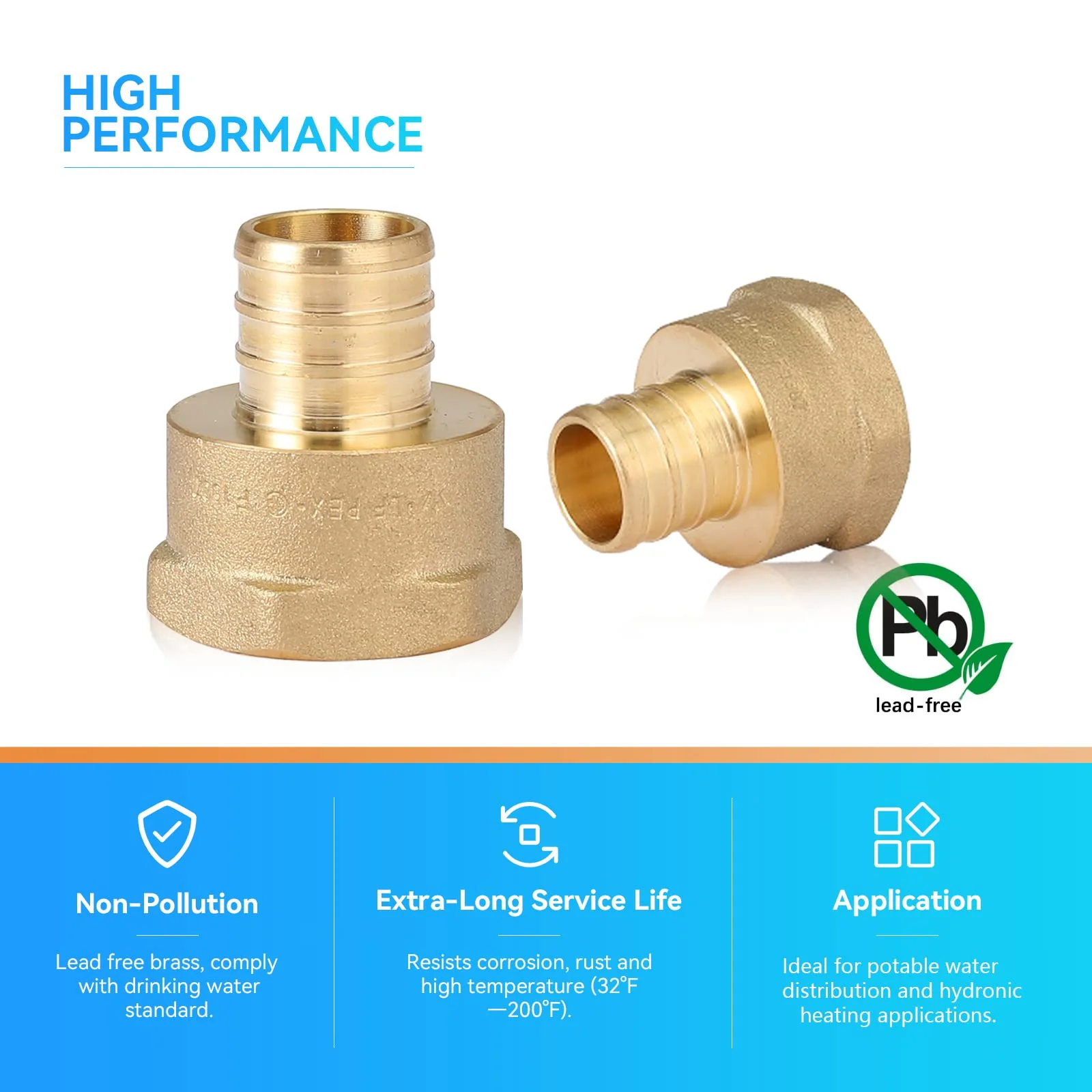 (Pack of 5) PEX 3/4" x 3/4" NPT Female Threaded Adapter,Brass Pex Crimp Adapters Fitting for PEX Pipes in Plumbing Jobs(PEX1807044-5Pack) 3/4Inch(5Pack) Female Adapter - Image 4