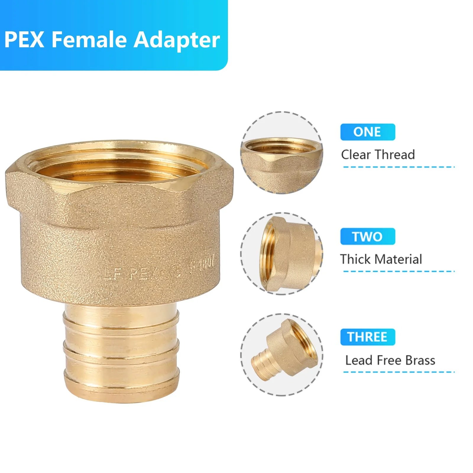 (Pack of 5) PEX 3/4" x 3/4" NPT Female Threaded Adapter,Brass Pex Crimp Adapters Fitting for PEX Pipes in Plumbing Jobs(PEX1807044-5Pack) 3/4Inch(5Pack) Female Adapter - Image 5