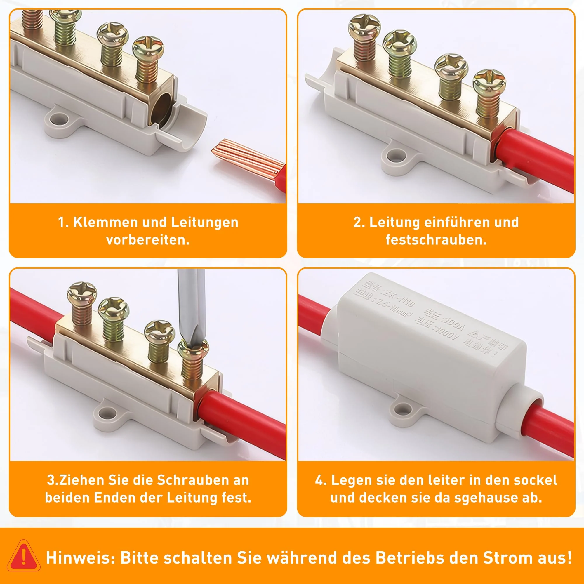 Pack of 5 wire connectors, cable connectors, terminal strips, electric luster terminals, 1000 V, 100 A, suitable for 2.5 to 16 mm² wire - Image 5