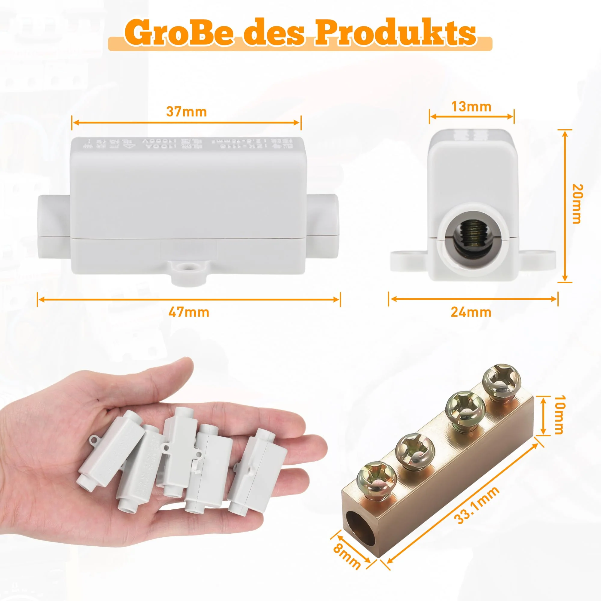 Pack of 5 wire connectors, cable connectors, terminal strips, electric luster terminals, 1000 V, 100 A, suitable for 2.5 to 16 mm² wire - Image 6