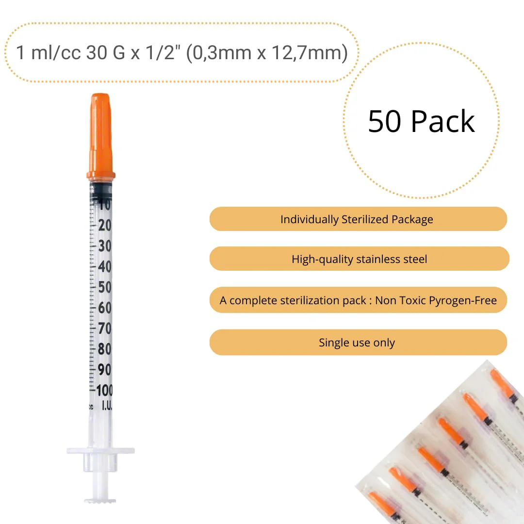 Pack of 50 1 ml/cc Plastic Tube 30G (0.3 x 12.7 mm), Multi-Purpose Measuring Tools, Individually Packed (30G 1/2 Inch) - Image 2