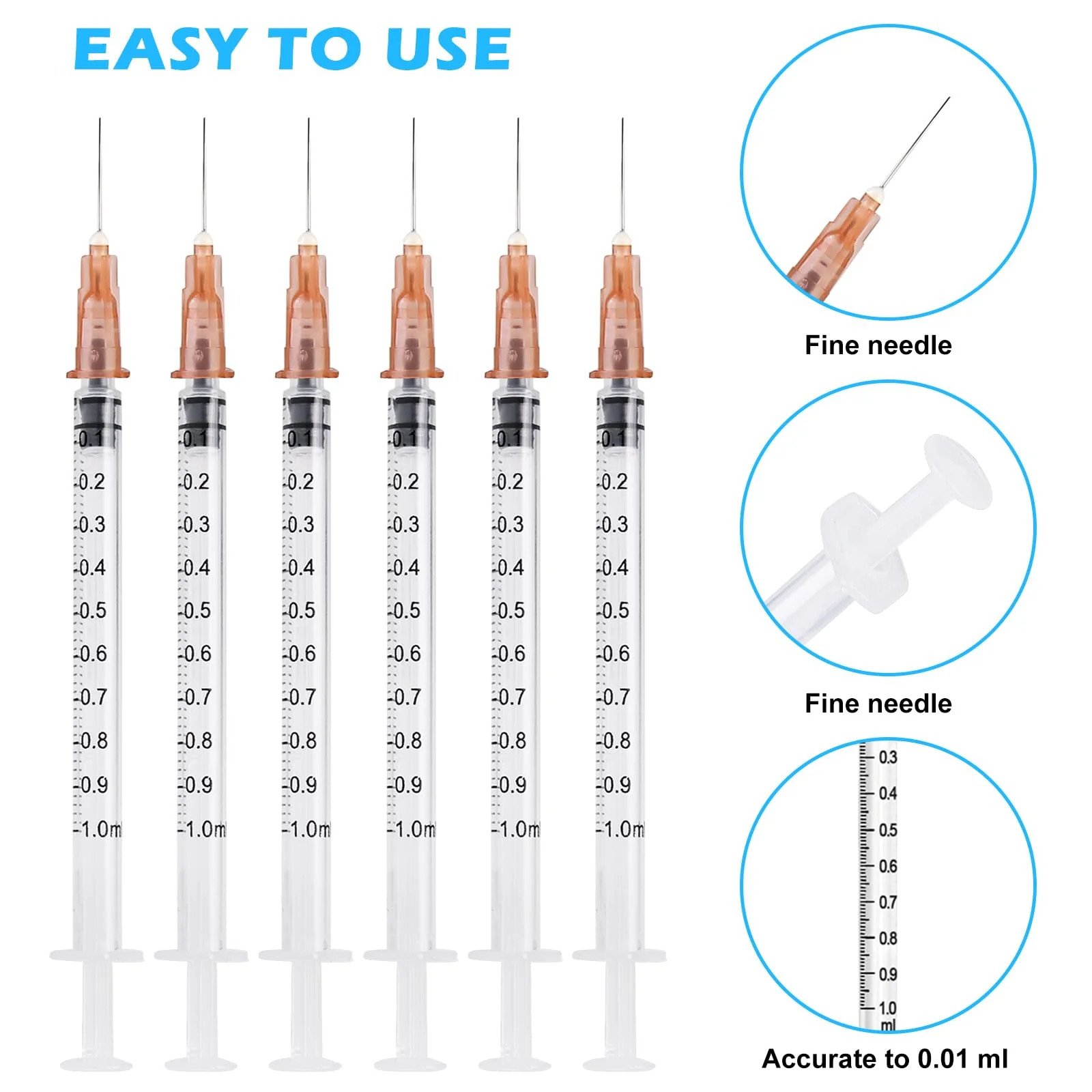 Pack of 50 1 ml Syringes, Plastic Syringes with Caps, Independent Seal Packaging, Minimum Scale 0.01 ml, for Feeding Animals, Liquid Measurement for Laboratory, Industrial Precision Application White - Image 3