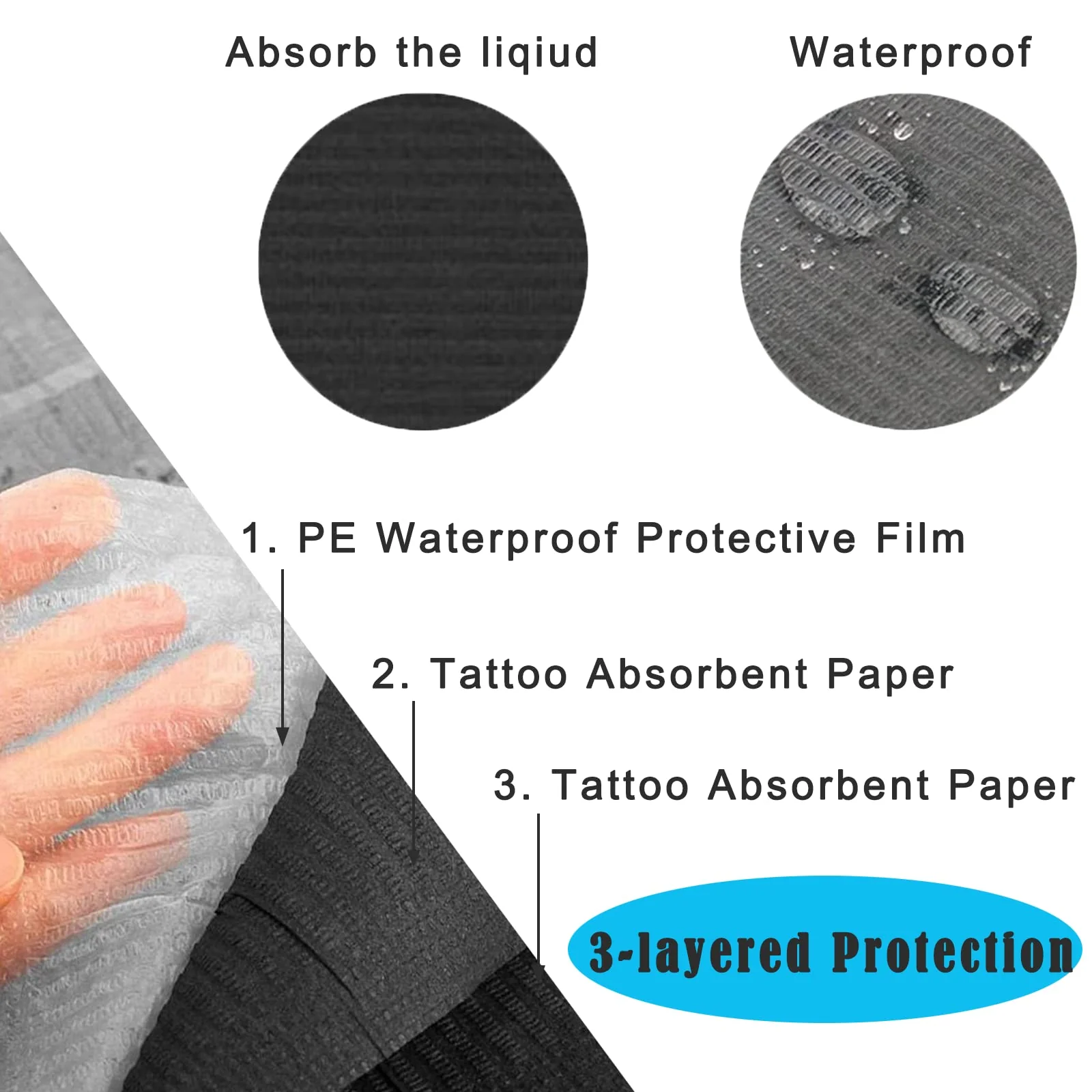 Pack of 50 Black Dental Bibs - LEAYOKA Disposable Waterproof Tattoo Bibs, Tattoo Table Covers Clean Pad Patient Bibs Tattoo Covers Supplies Teeth Dry Schwarz-50pcs - Image 3