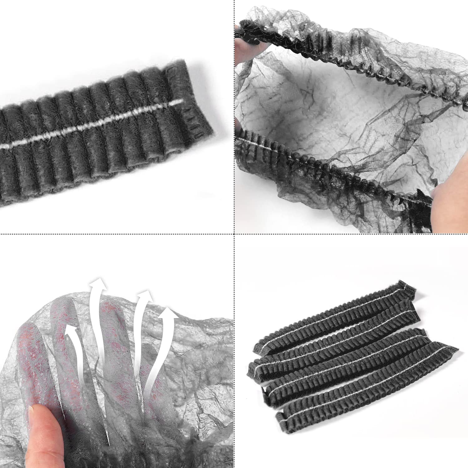 Pack of 50 Disposable Nurse Cap, Beret, Fleece Strip Cap, Dustproof Strip Cap, Mushroom Cap, Protective Cap, Dustproof Headwear, Clip Cap, Men and Women (Black) - Image 3
