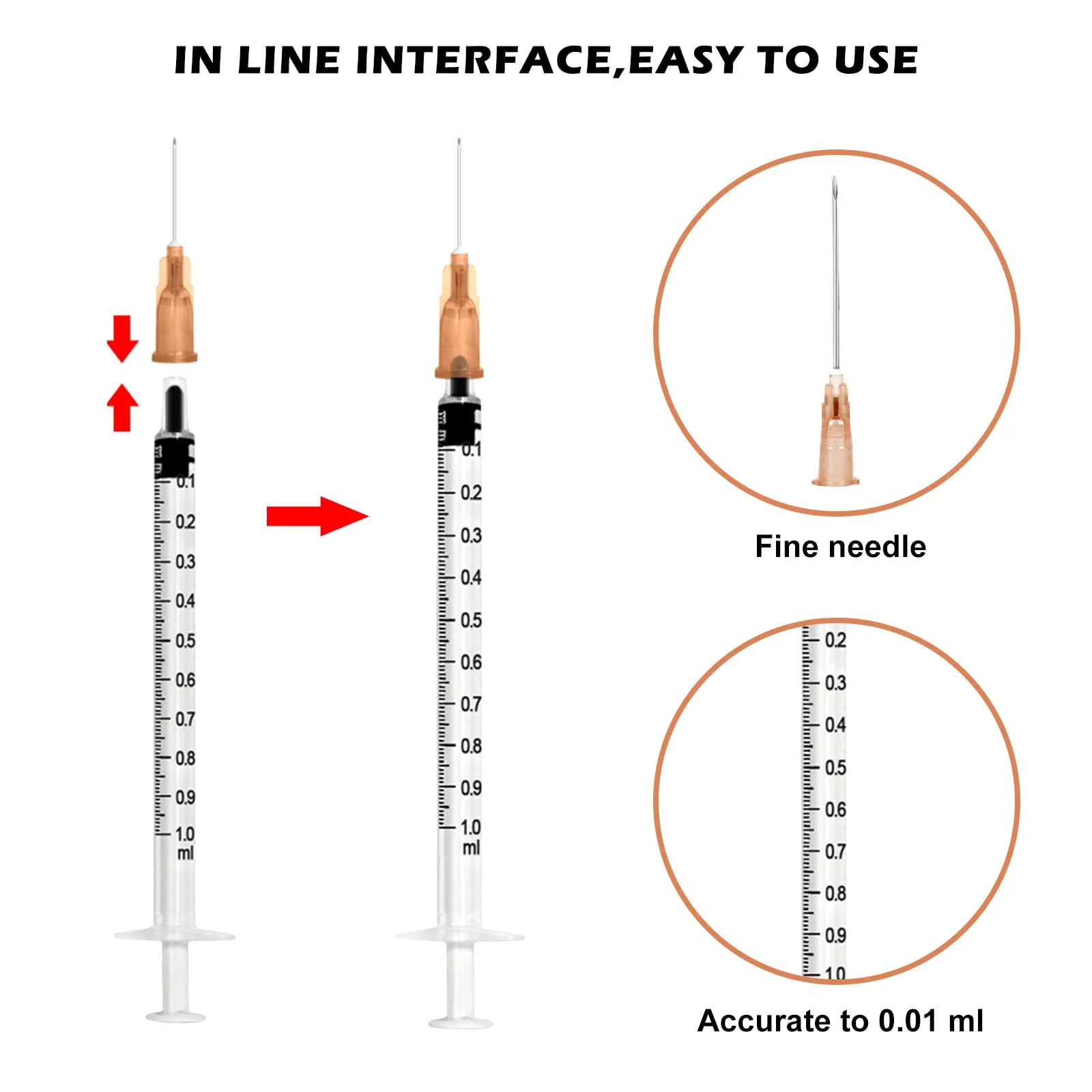 Pack of 50 Syringes 1 ml, Vegena 1 ml Syringes Set Plastic Tube Syringes Disposable Syringes Small Dosing Syringe Liquid Syringe Independent Seal Packaging Disposable Syringes (50) - Image 4