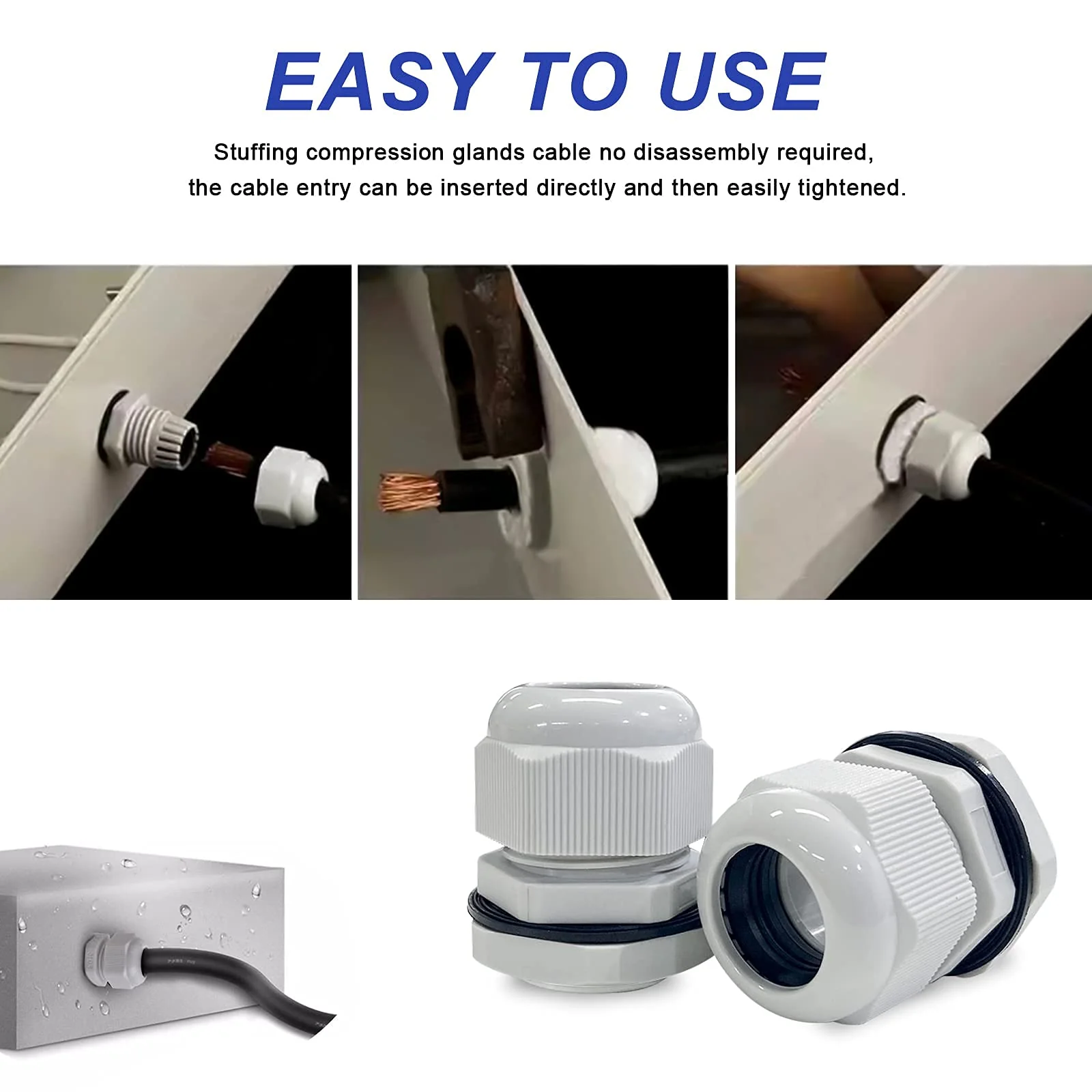 Pack of 6 Cable Glands M40 x 1.5, Bolatus Grey Cable Grommet IP68 Waterproof Fire Prevention Cable Glands with Locknut for Cable Guide M40 x 1,5 - Image 5