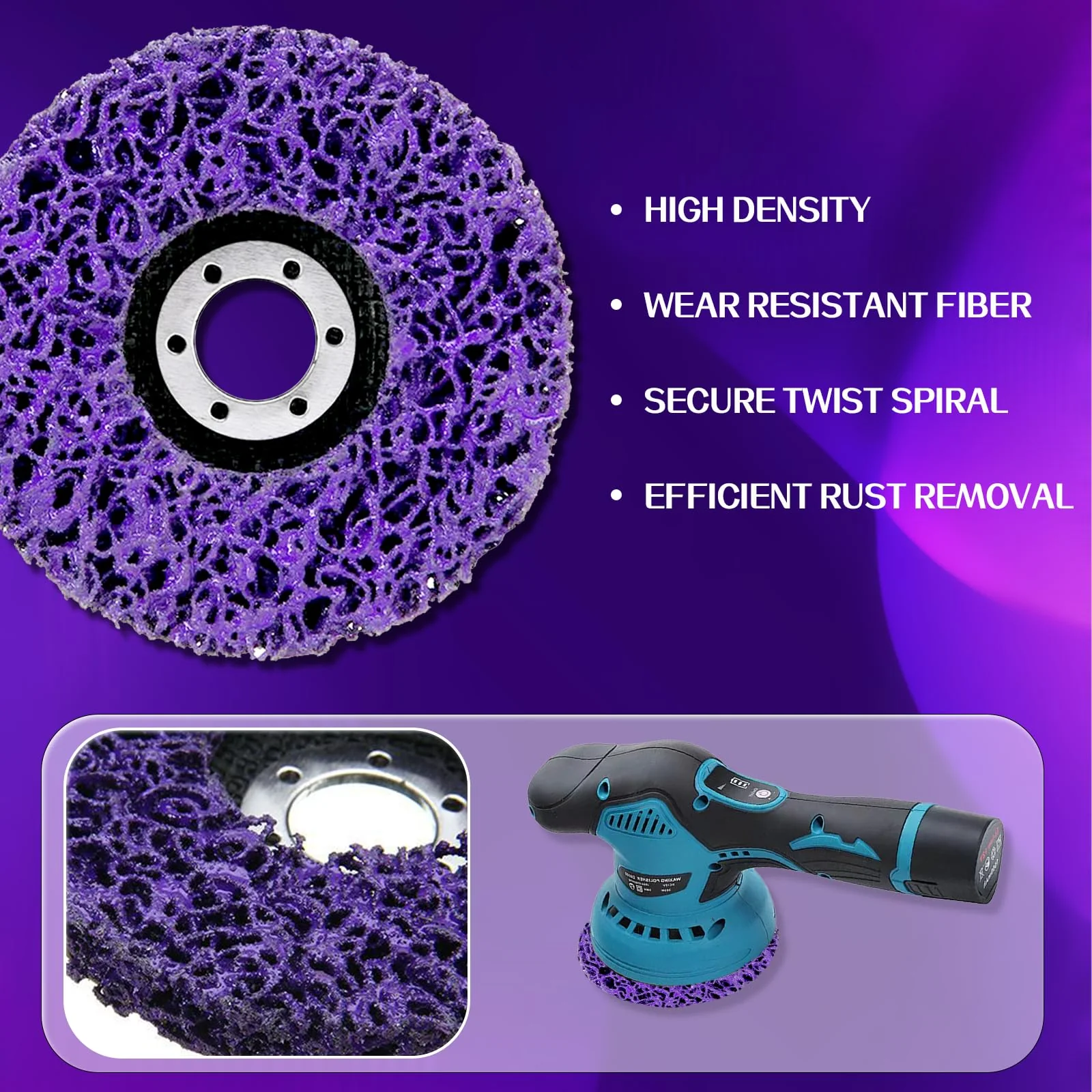 Pack of 6 CSD Disc Drill, 125 mm Sanding Discs for Angle Grinder, Purple/Blue/Black CSD Disc Sanding Disc Set, Cleaning Disc for Clean Strip Disc, Remove Paint, Rust - Image 3