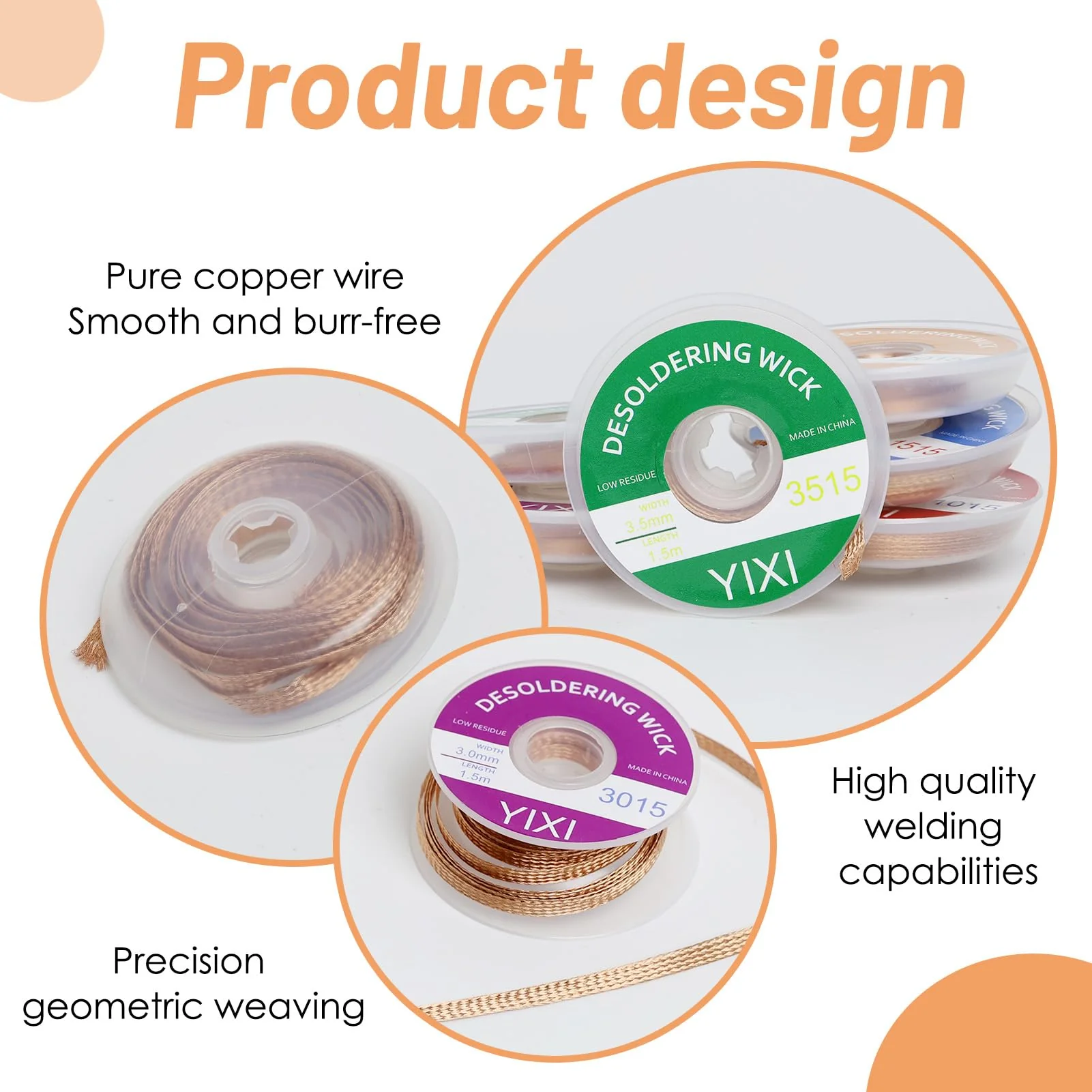 Pack of 6 Desoldering Wire, No-Clean Soldering Braid 1.5 m Copper Wire (1.0/1.5/2.0/2.5/3.0/3.5 mm) for Desoldering, Desoldering Wick for Removing Solder and Disassembling Electrical Components - Image 3