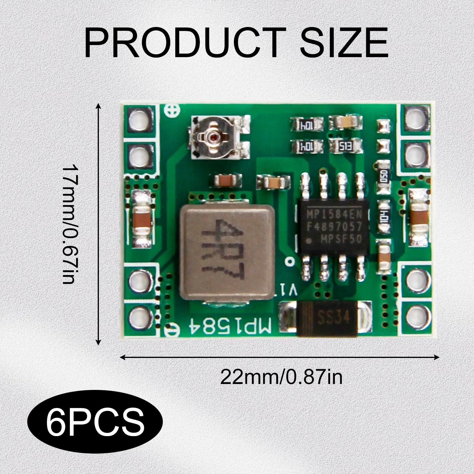 Pack of 6 Step Down Buck Converter, Adjustable Voltage Regulator from 4.5-28 V to 0.8-20 V, Step Down Converter, DC-DC 3A Power Downward Adjustable Module Buck Converter 24 V to 12 V 9 V 5 V - Image 2
