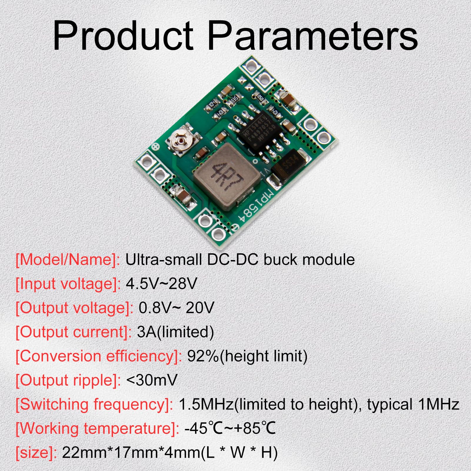 Pack of 6 Step Down Buck Converter, Adjustable Voltage Regulator from 4.5-28 V to 0.8-20 V, Step Down Converter, DC-DC 3A Power Downward Adjustable Module Buck Converter 24 V to 12 V 9 V 5 V - Image 6