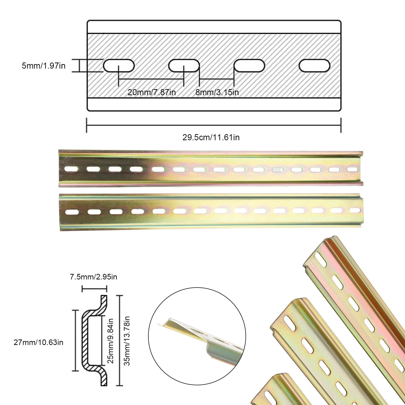 Pack of 8 DIN Rails, 29.5 cm Long, 3.5 cm Wide, DIN Rail, Colour Steel Socket Mounting Rail, Cabinet Hanging Rail for Distribution Cabinet, Control Cabinet Installation (Yellow) - Image 2