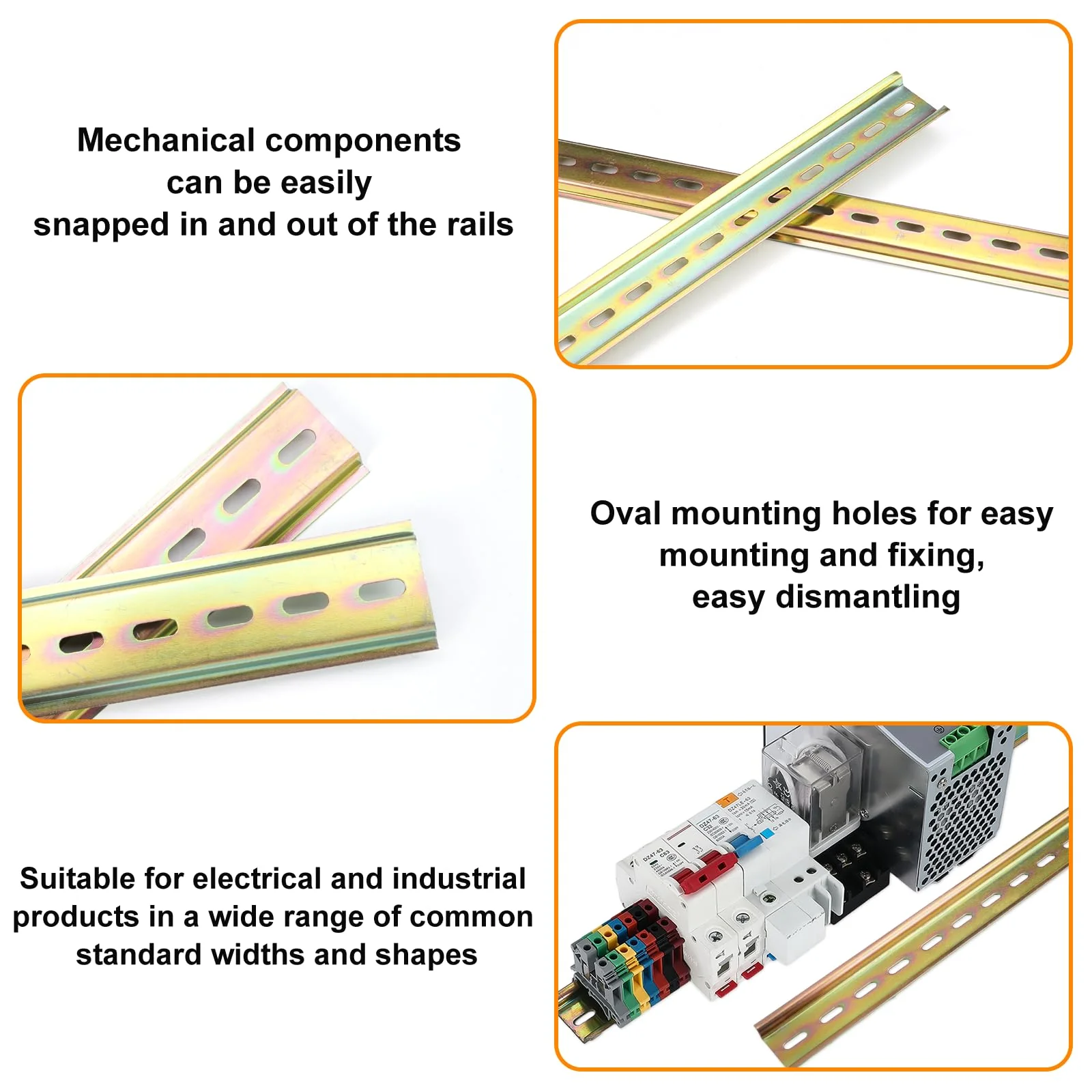 Pack of 8 DIN Rails, 29.5 cm Long, 3.5 cm Wide, DIN Rail, Colour Steel Socket Mounting Rail, Cabinet Hanging Rail for Distribution Cabinet, Control Cabinet Installation (Yellow) - Image 3