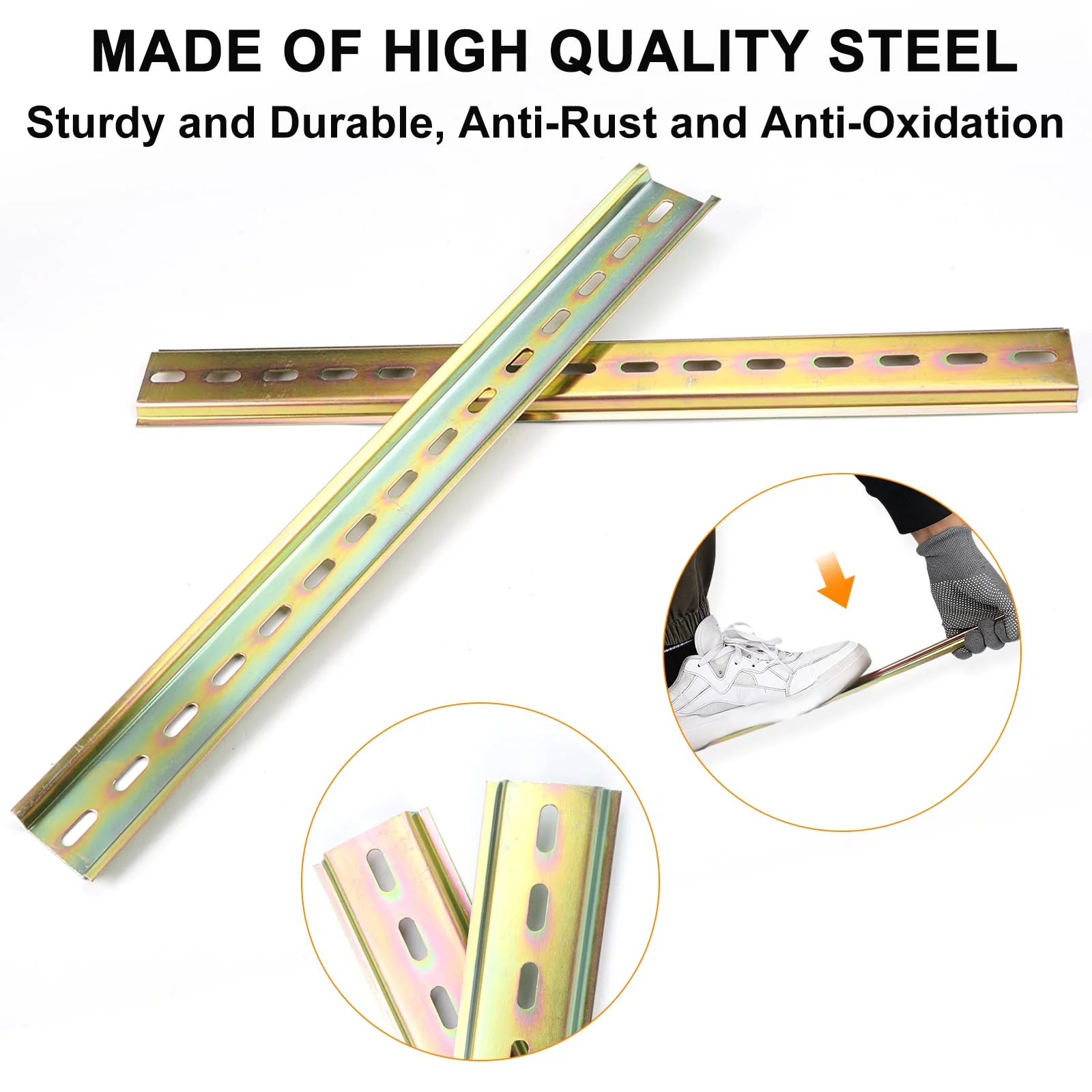Pack of 8 DIN Rails, 29.5 cm Long, 3.5 cm Wide, DIN Rail, Colour Steel Socket Mounting Rail, Cabinet Hanging Rail for Distribution Cabinet, Control Cabinet Installation (Yellow) - Image 4