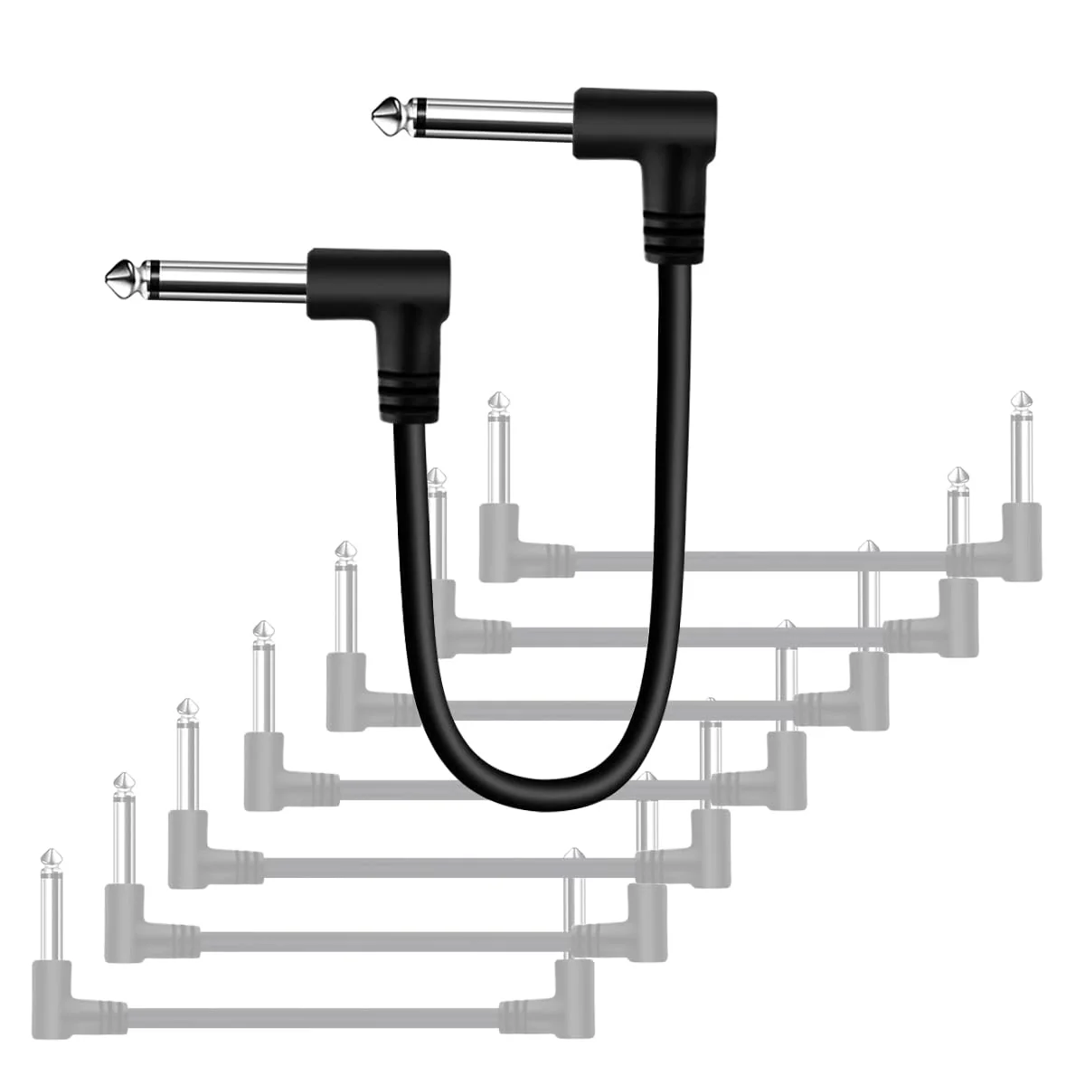 Pack of 8 Guitar Patch Cable for Effect Pedal Board 1/4" Right Angle TS Mono Cords (12 Inch-8 Pack) 12 Inch-8 Pack - Image 2