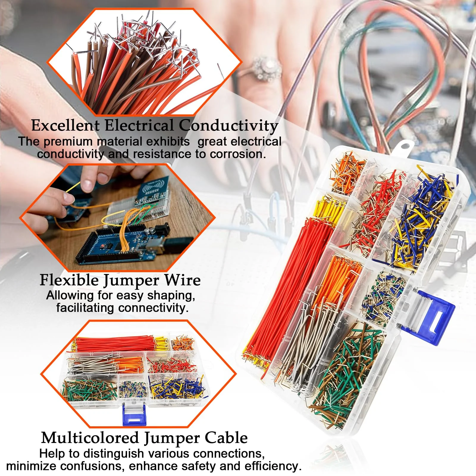Pack of 840 Breadboard Jumper Wire, 14 Lengths Flexible Jumper Wires Breadboard, Electronic U-Shape Breadboard Jumper 2-125 mm, Multicoloured Jumper Cable Wires with Plastic Box for Circuit Soldering - Image 3
