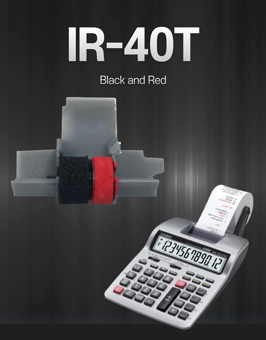 Package of Two Casio HR-100TM and HR-150TM Calculator Ink Roller, Black and Red, Compatible - Image 2