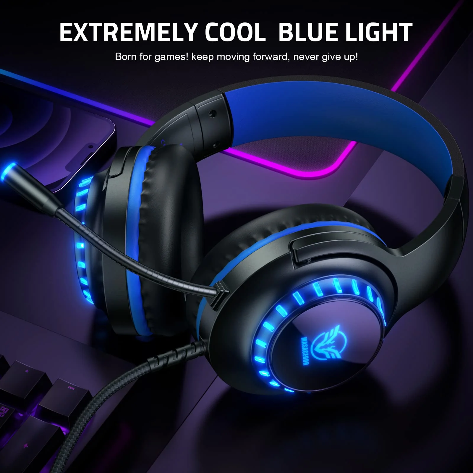 Pacrate Gaming Headset for PS5/PS4/Xbox One/Nintendo Switch/PC/Mac, PS5 Headset with Microphone Xbox Headset with LED Lights, Noise Cancelling PS4 Headset for Kids Adults - Blue - Image 6