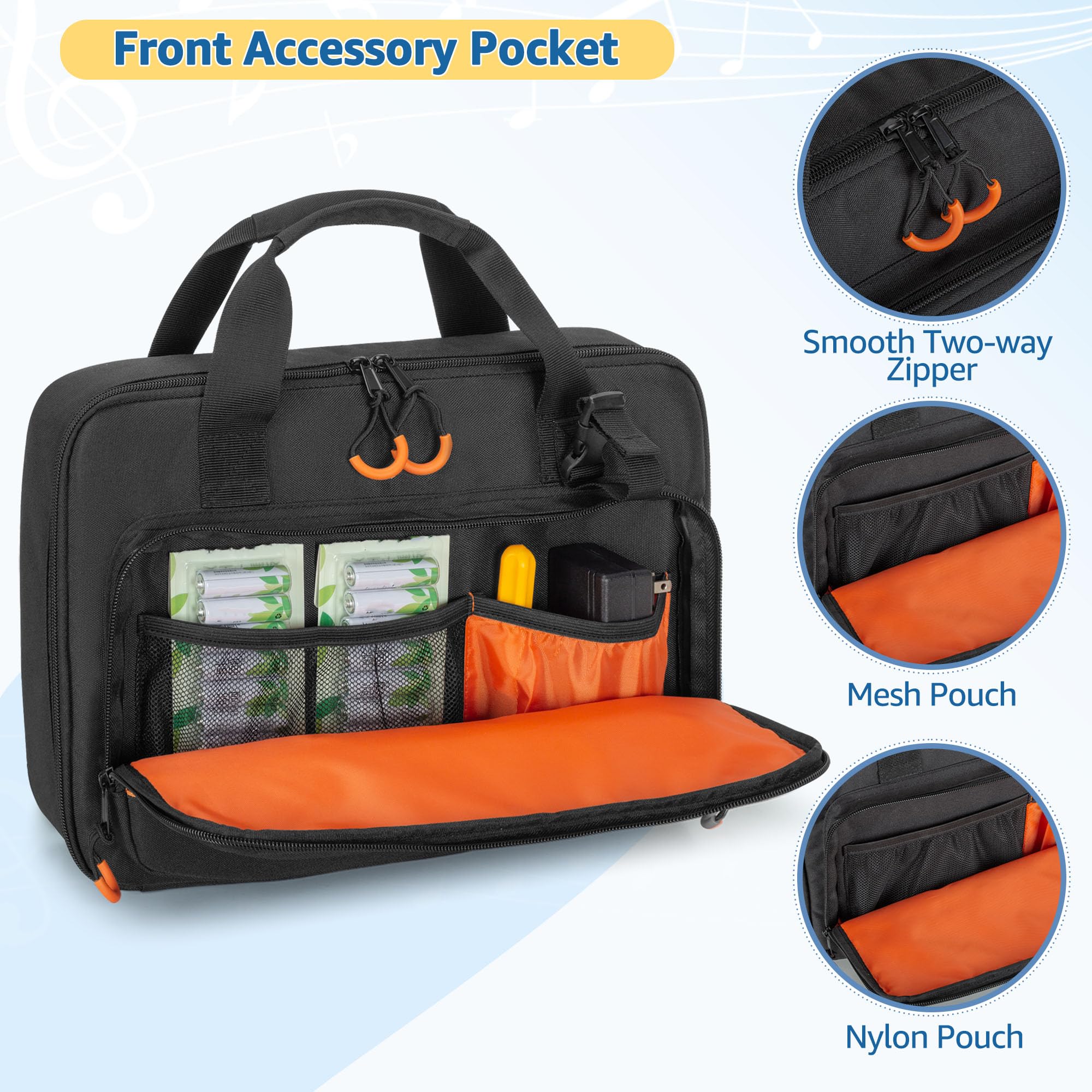 Padded Carrying Bag Compatible with VTech Kidi Star DJ Mixer/Kidi DJ Mix, Small DJ Mixer Storage Bag with Accessory Pockets for Cable, User Guide, Batteries or Other Accessories - Empty Bag Black - Image 3