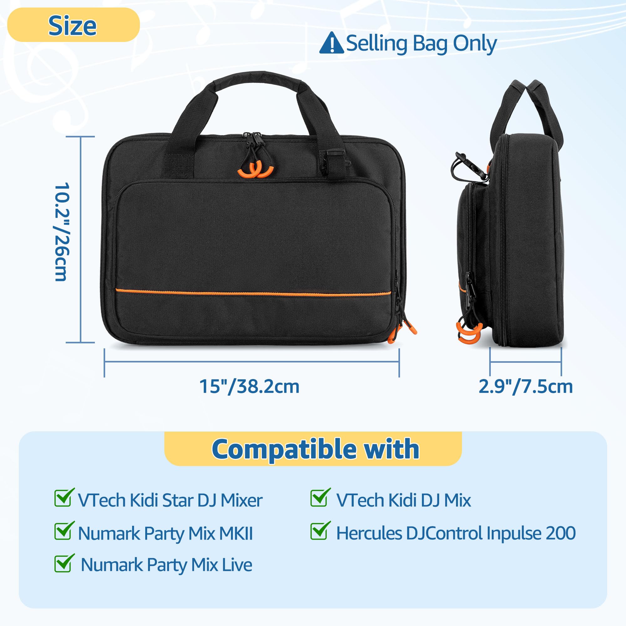 Padded Carrying Bag Compatible with VTech Kidi Star DJ Mixer/Kidi DJ Mix, Small DJ Mixer Storage Bag with Accessory Pockets for Cable, User Guide, Batteries or Other Accessories - Empty Bag Black - Image 5