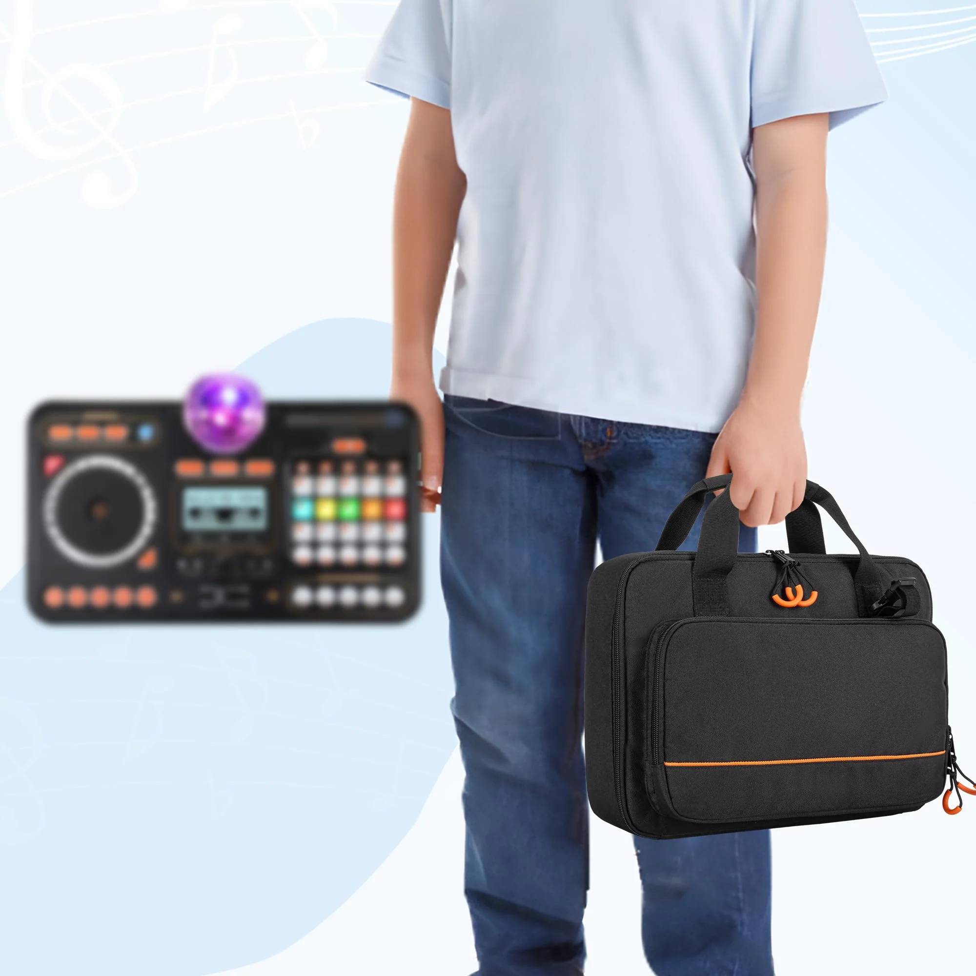 Padded Carrying Bag Compatible with VTech Kidi Star DJ Mixer/Kidi DJ Mix, Small DJ Mixer Storage Bag with Accessory Pockets for Cable, User Guide, Batteries or Other Accessories - Empty Bag Black - Image 6