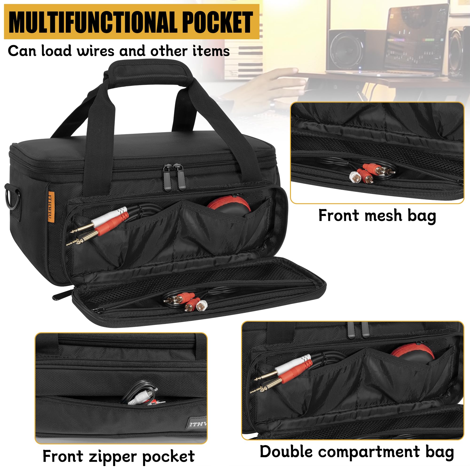 Padded Mixer Carry Bag Fits Behringer X-AIR Series Mixers（ XR12，XR16，XR18）, L 14.6" x W 7.5" x H 6.7" Black - Image 3