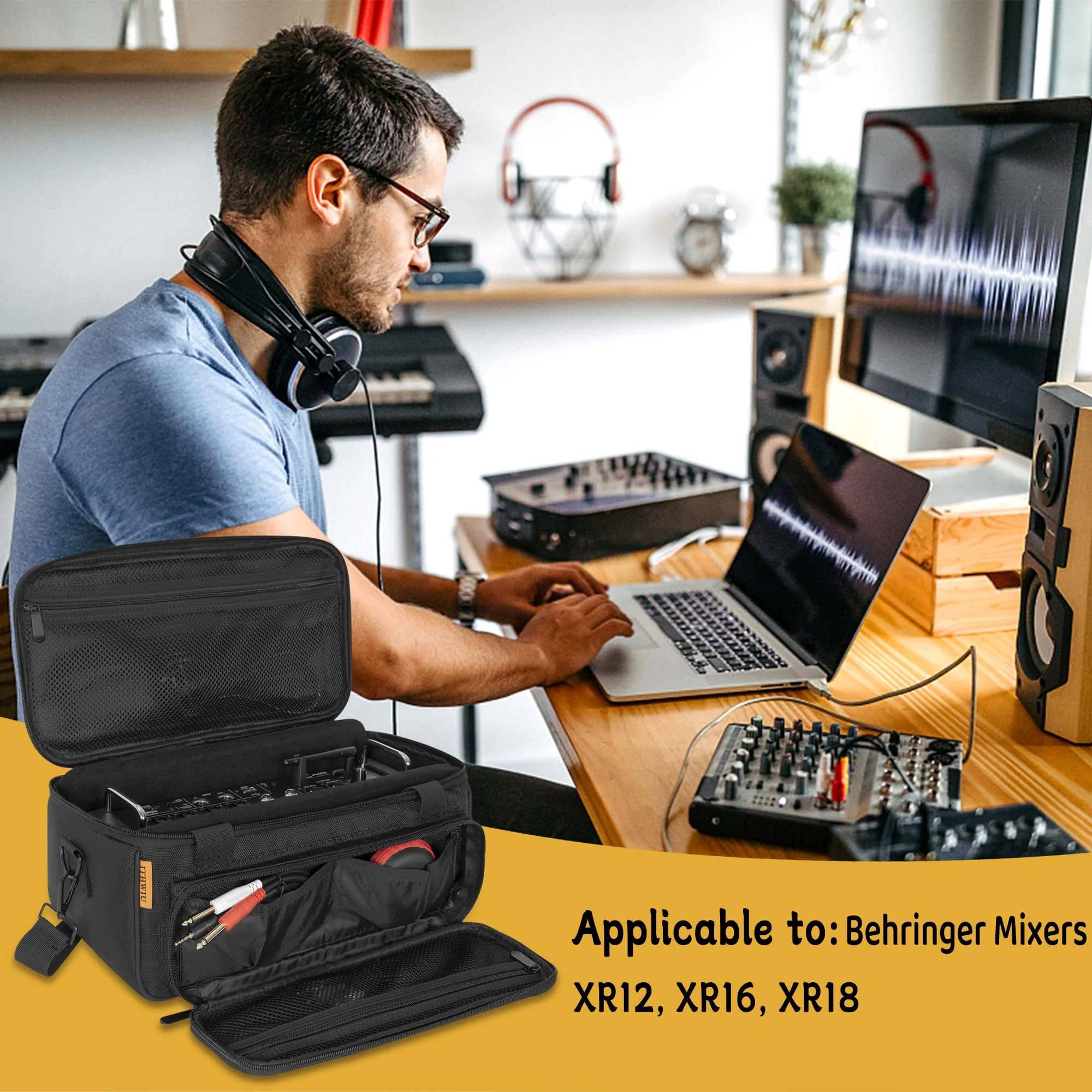 Padded Mixer Carry Bag Fits Behringer X-AIR Series Mixers（ XR12，XR16，XR18）, L 14.6" x W 7.5" x H 6.7" Black - Image 8