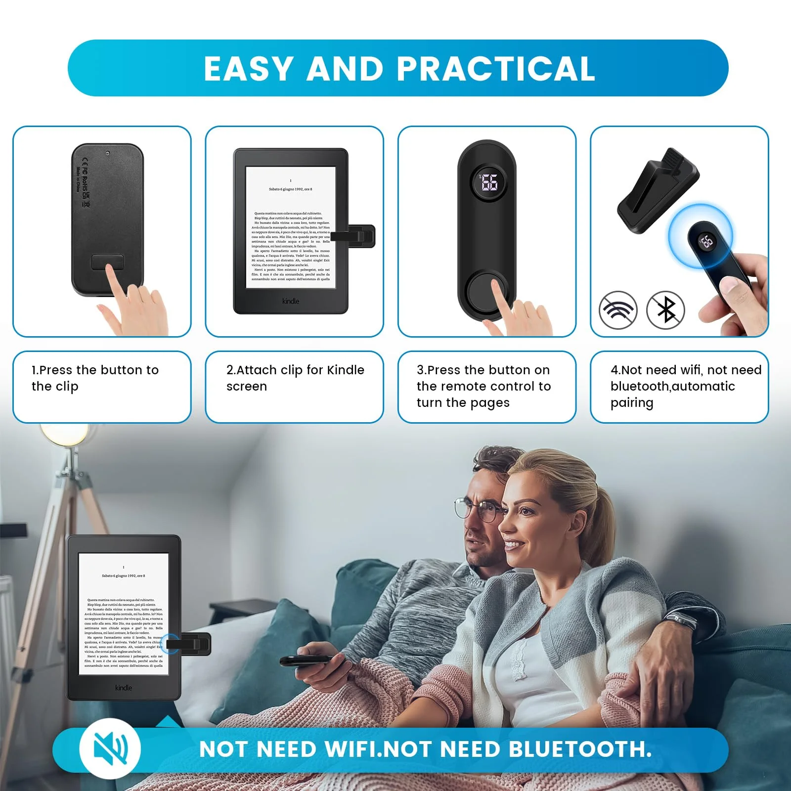 Page Turner for Kindle Paperwhite, RF Remote Control Clicker Page Turner Kindle Accessories for iPhone,iPad, Android Tablets Reading Novels,Camera Video Record&Shutter Selfie (Black) Black - Image 2