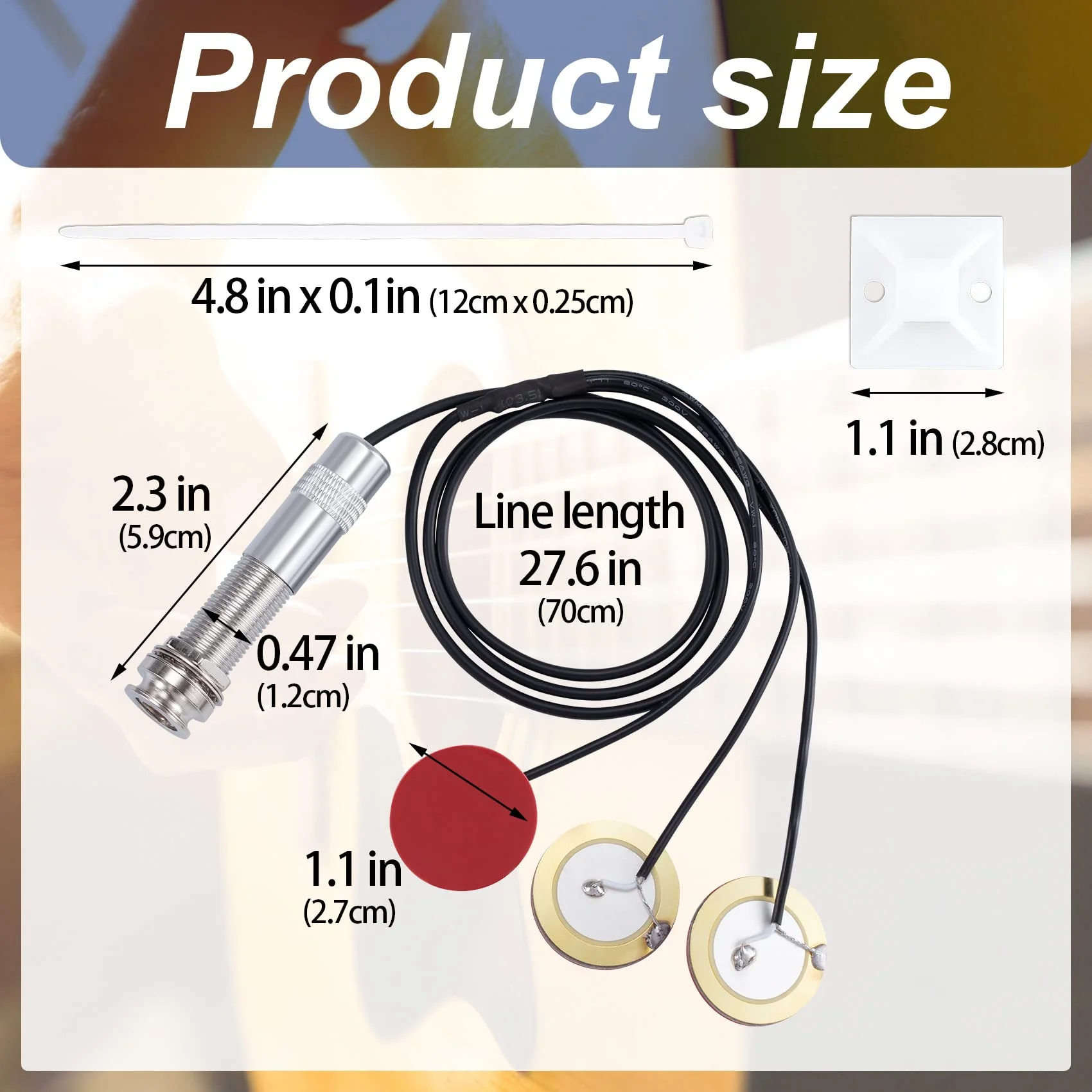 PAGOW 2 Sets Acoustic Guitar Pickup, 3 in 1 Pickups Piezo Transducer, Microphone Contact Self-adhesive Mono Piezo Pickup with Buzzer for Electronic Acoustic Guitar Violin Ukulele - Image 2