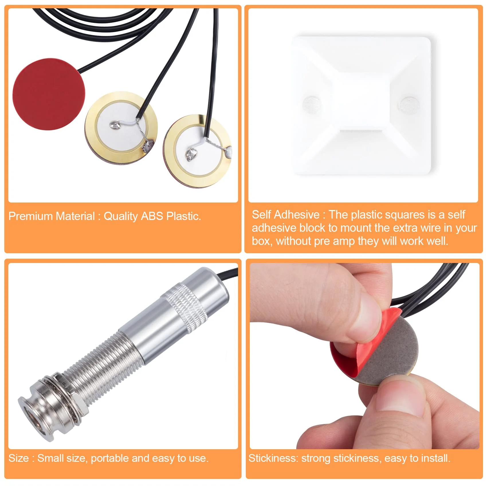 PAGOW 2 Sets Acoustic Guitar Pickup, 3 in 1 Pickups Piezo Transducer, Microphone Contact Self-adhesive Mono Piezo Pickup with Buzzer for Electronic Acoustic Guitar Violin Ukulele - Image 4