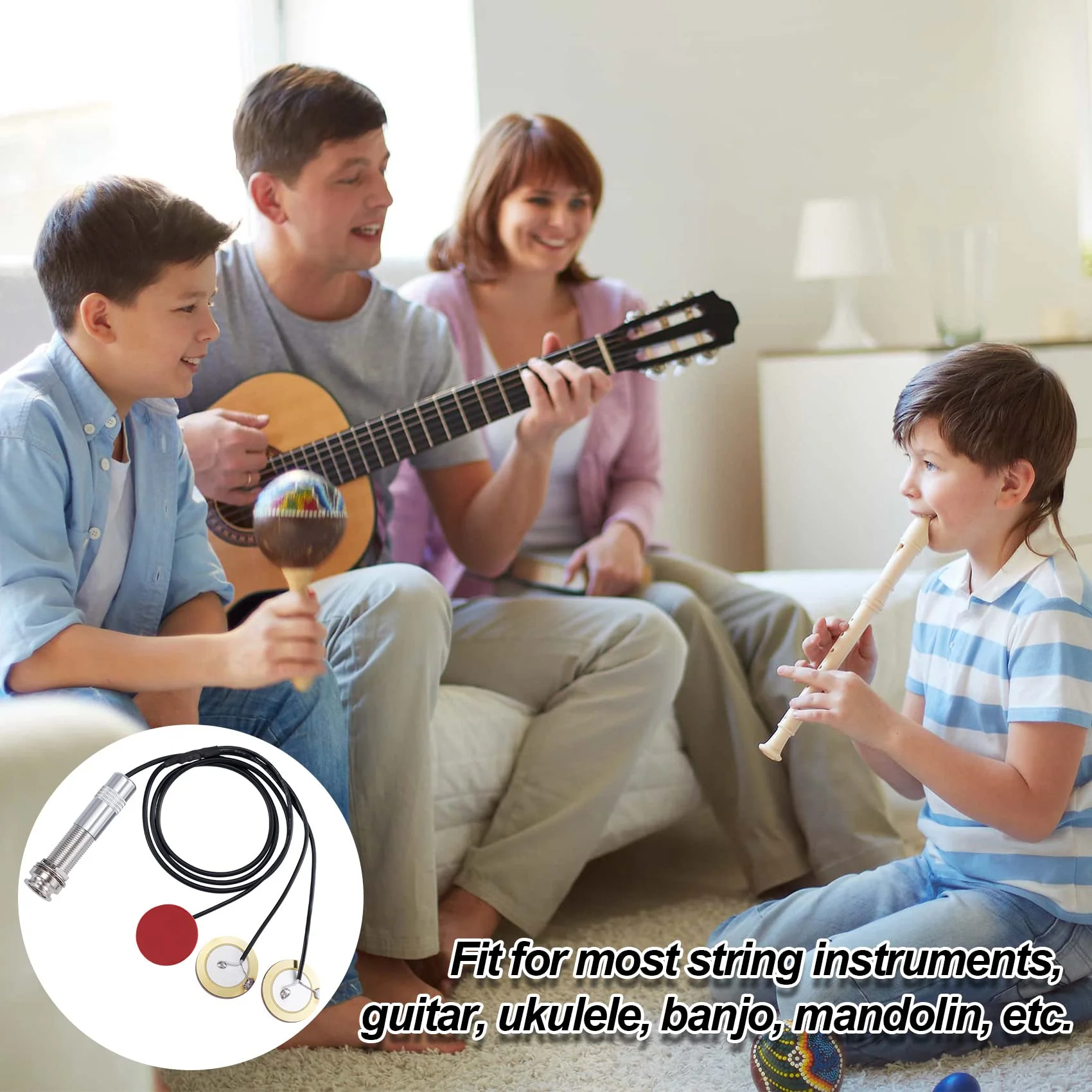 PAGOW 2 Sets Acoustic Guitar Pickup, 3 in 1 Pickups Piezo Transducer, Microphone Contact Self-adhesive Mono Piezo Pickup with Buzzer for Electronic Acoustic Guitar Violin Ukulele - Image 6