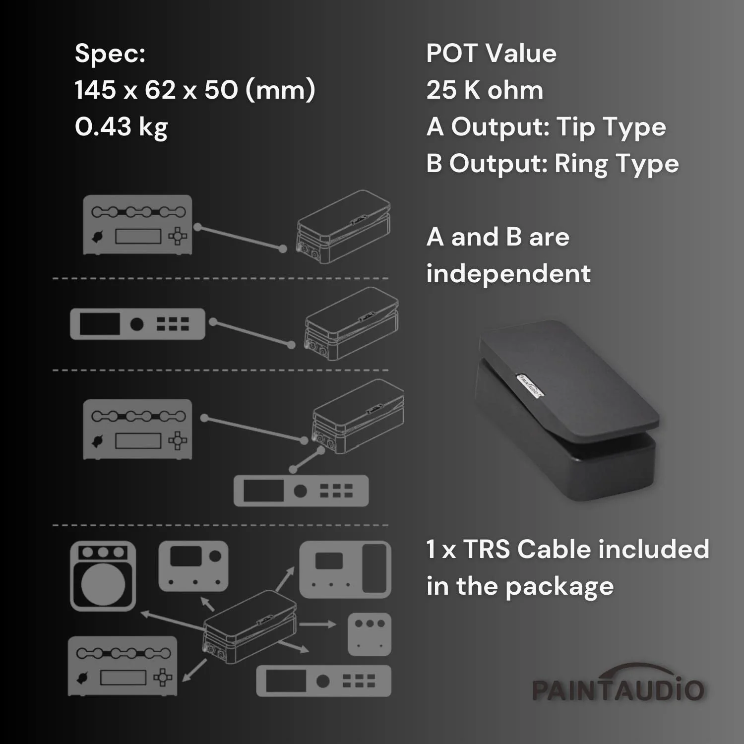 Paint Audio Foot Captain Dual Outputs Expression Pedal Multi-effects Compatible for Tip/Ring Connection (Foot Captain) - Image 7