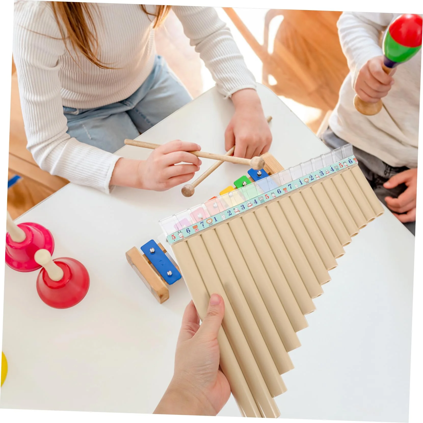 Pan Flute 16 Wooden Flute Chinese Flute Keyboard Instrument Bamboo Pan Flute Musical Instrument Pan Music Multifunction Panpipes C Key Pan Row Flute - Image 7
