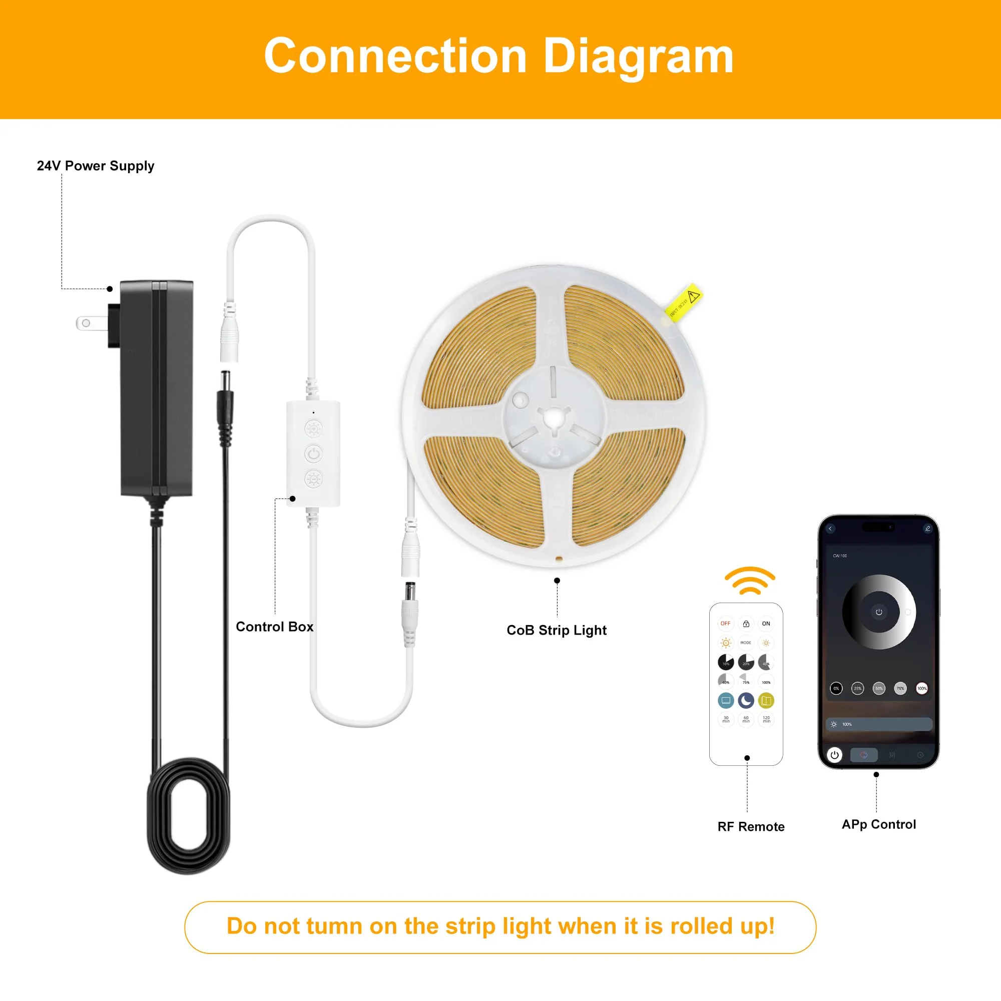 Pandery COB LED Strip Lights Warm White,24V Dimmable led Light Strip KIT with Remote and app Control,2700K 25FT/7.5m 8mm Wide Ra>90 Cuttable Flexible Strip Lights for Bedroom,Wardrobe,Cabinet 2700K Warm white - Image 2