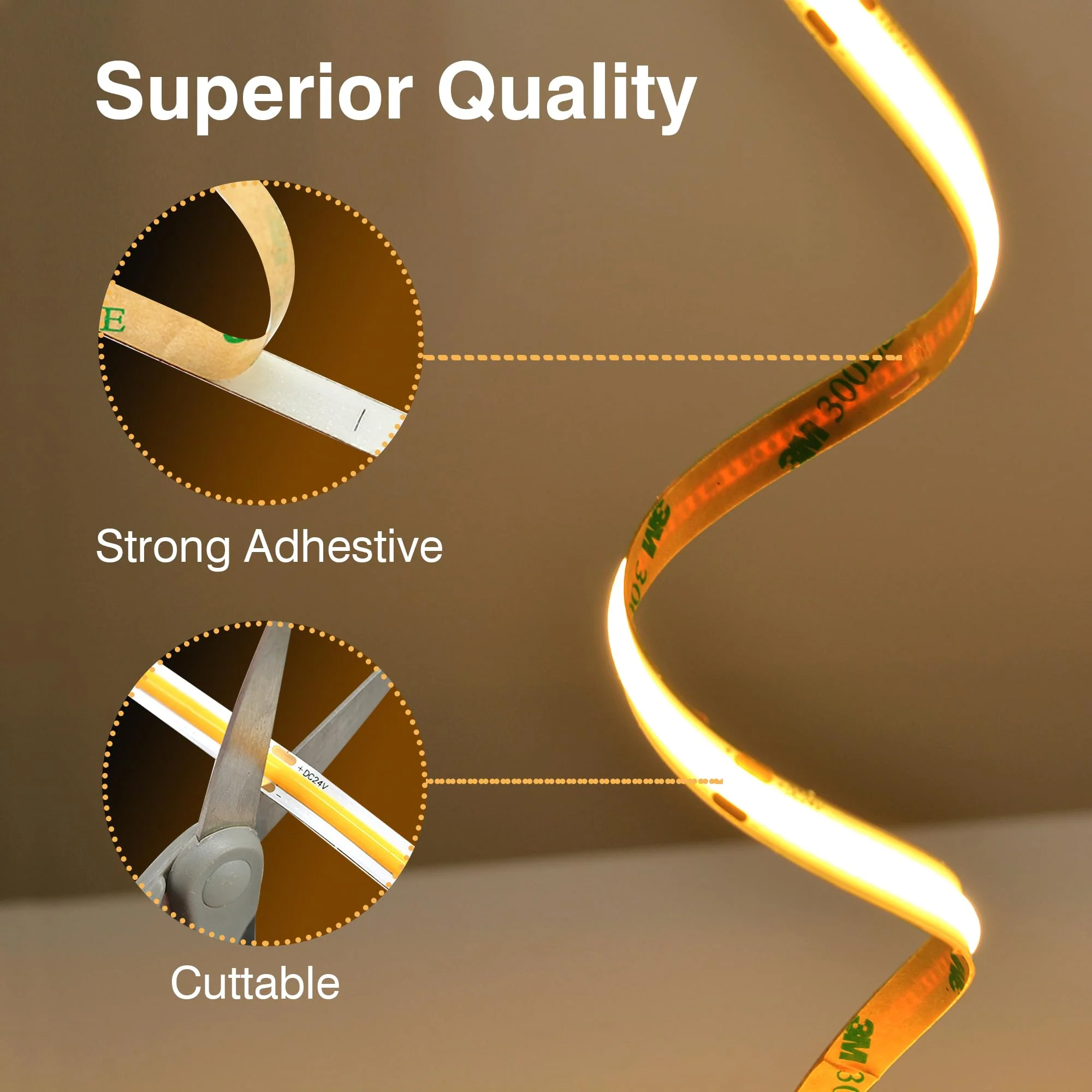 Pandery COB LED Strip Lights Warm White,24V Dimmable led Light Strip KIT with Remote and app Control,2700K 25FT/7.5m 8mm Wide Ra>90 Cuttable Flexible Strip Lights for Bedroom,Wardrobe,Cabinet 2700K Warm white - Image 4