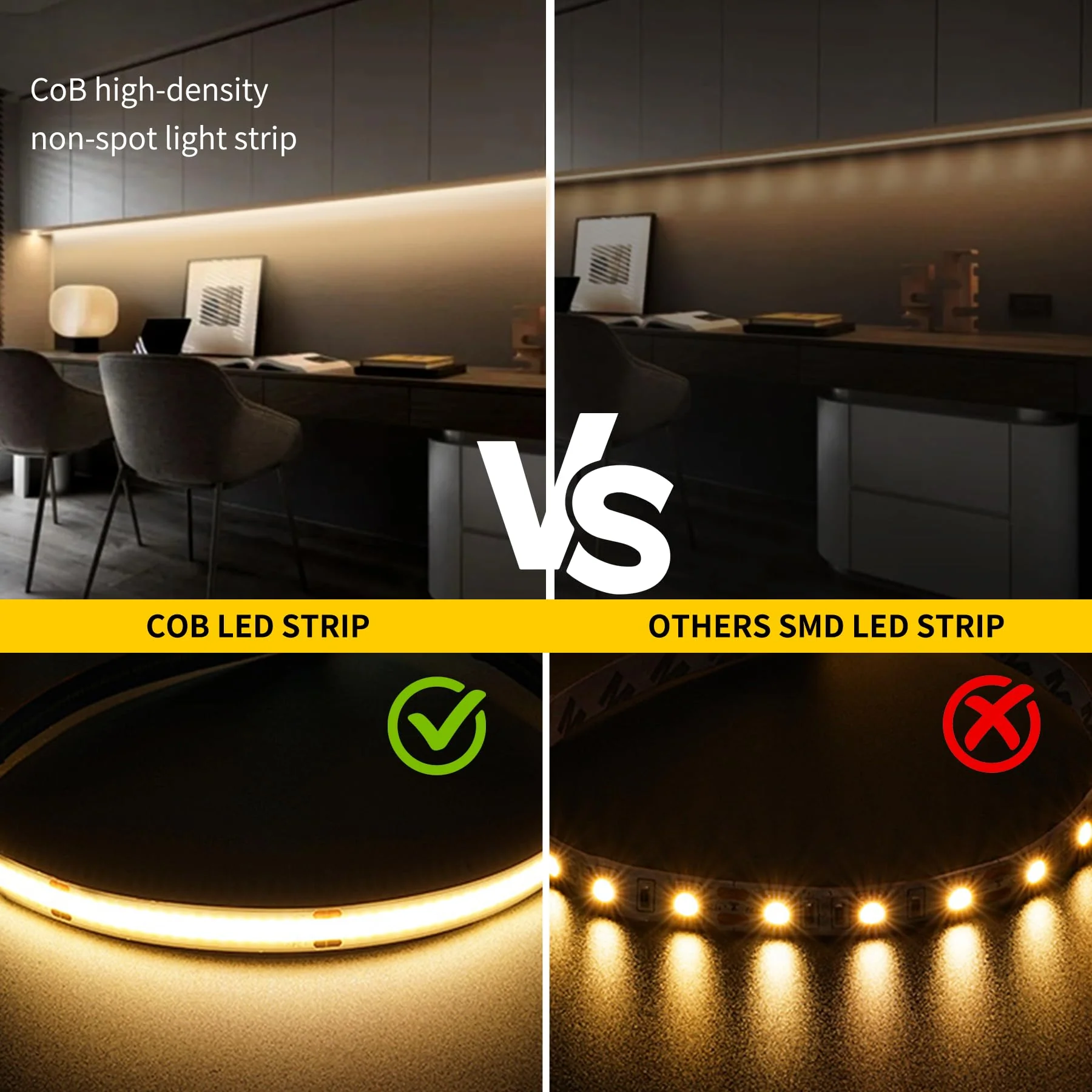 Pandery COB LED Strip Lights Warm White,24V Dimmable led Light Strip KIT with Remote and app Control,2700K 25FT/7.5m 8mm Wide Ra>90 Cuttable Flexible Strip Lights for Bedroom,Wardrobe,Cabinet 2700K Warm white - Image 6