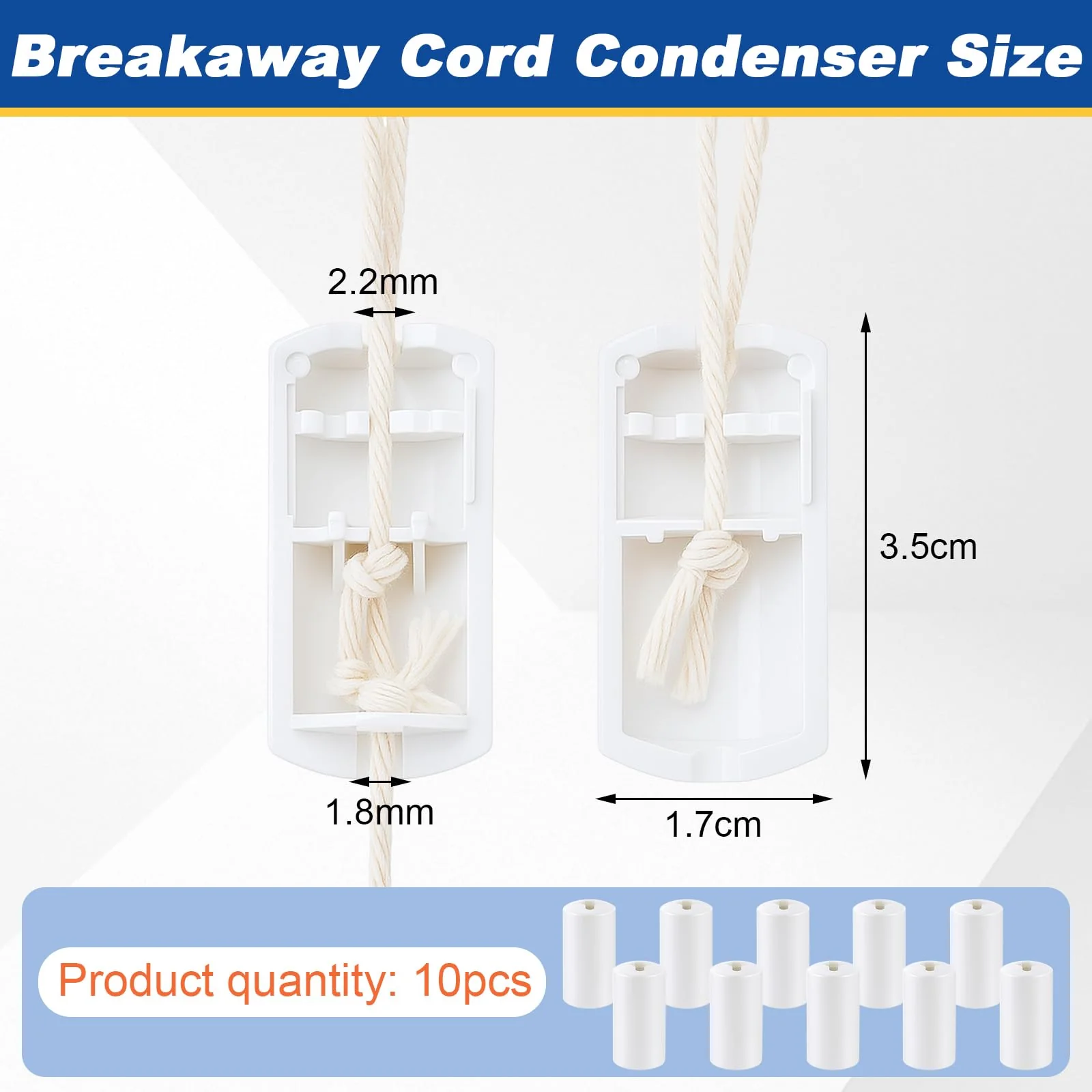 Pangda 10 Pcs Breakaway Cord Condensers Anti Strangulation Design Window Blinds Pull Cord Safety Proof Compatible with All Horizontal Blinds for Households with Small Pets (White) White - Image 2