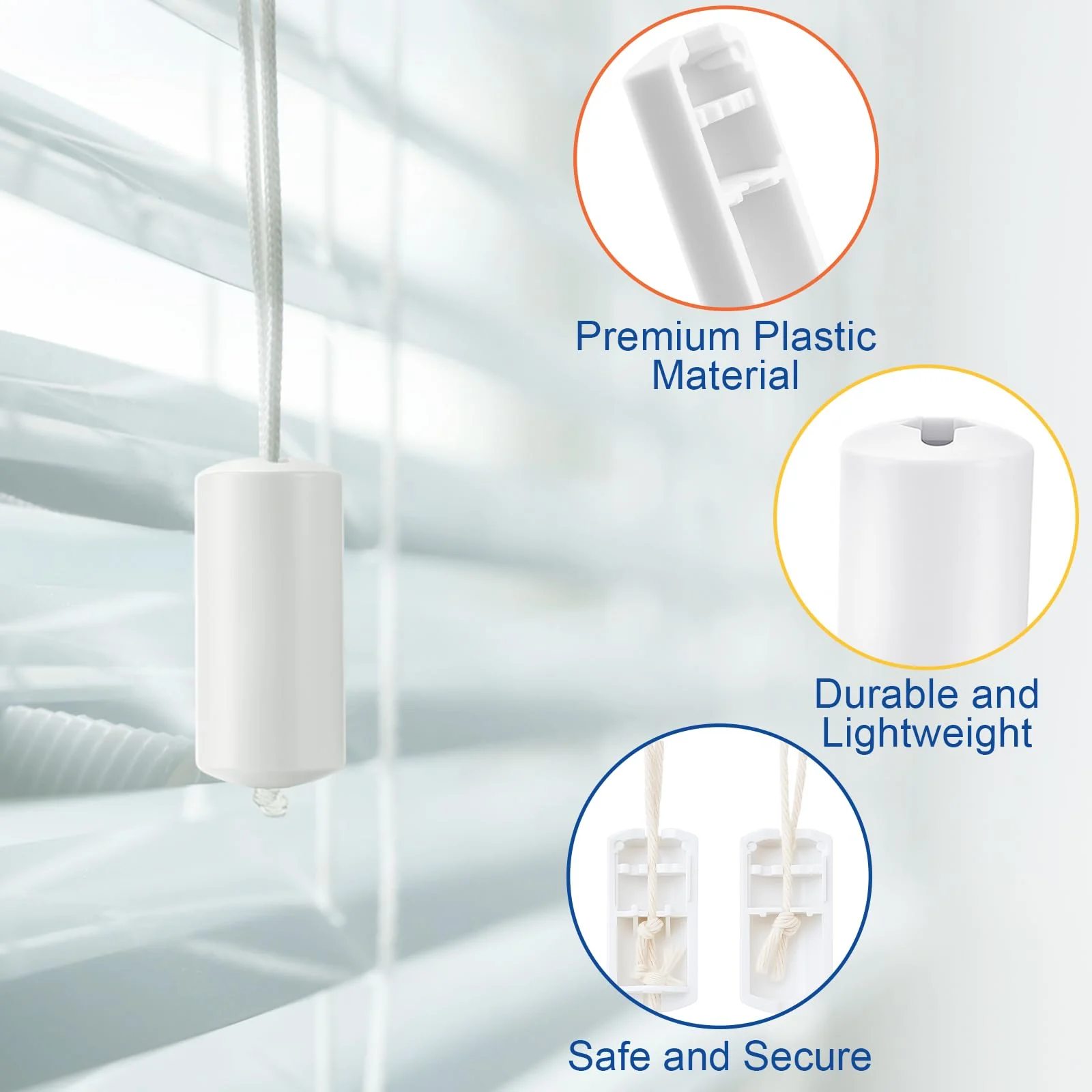 Pangda 10 Pcs Breakaway Cord Condensers Anti Strangulation Design Window Blinds Pull Cord Safety Proof Compatible with All Horizontal Blinds for Households with Small Pets (White) White - Image 3