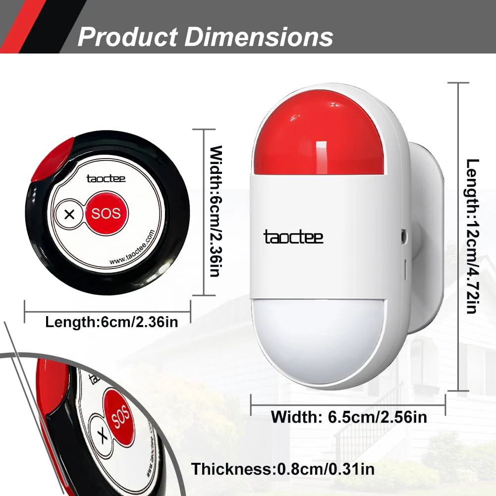 Panic Button Alarm for Security Emergency Remote Panic Alarm Siren for Home Strobe Siren,Lightweight and Compact Button with Lanyard,Emergency Alert System for House Business Shop(Battery/USB) 1 Siren+1 Button - Image 2