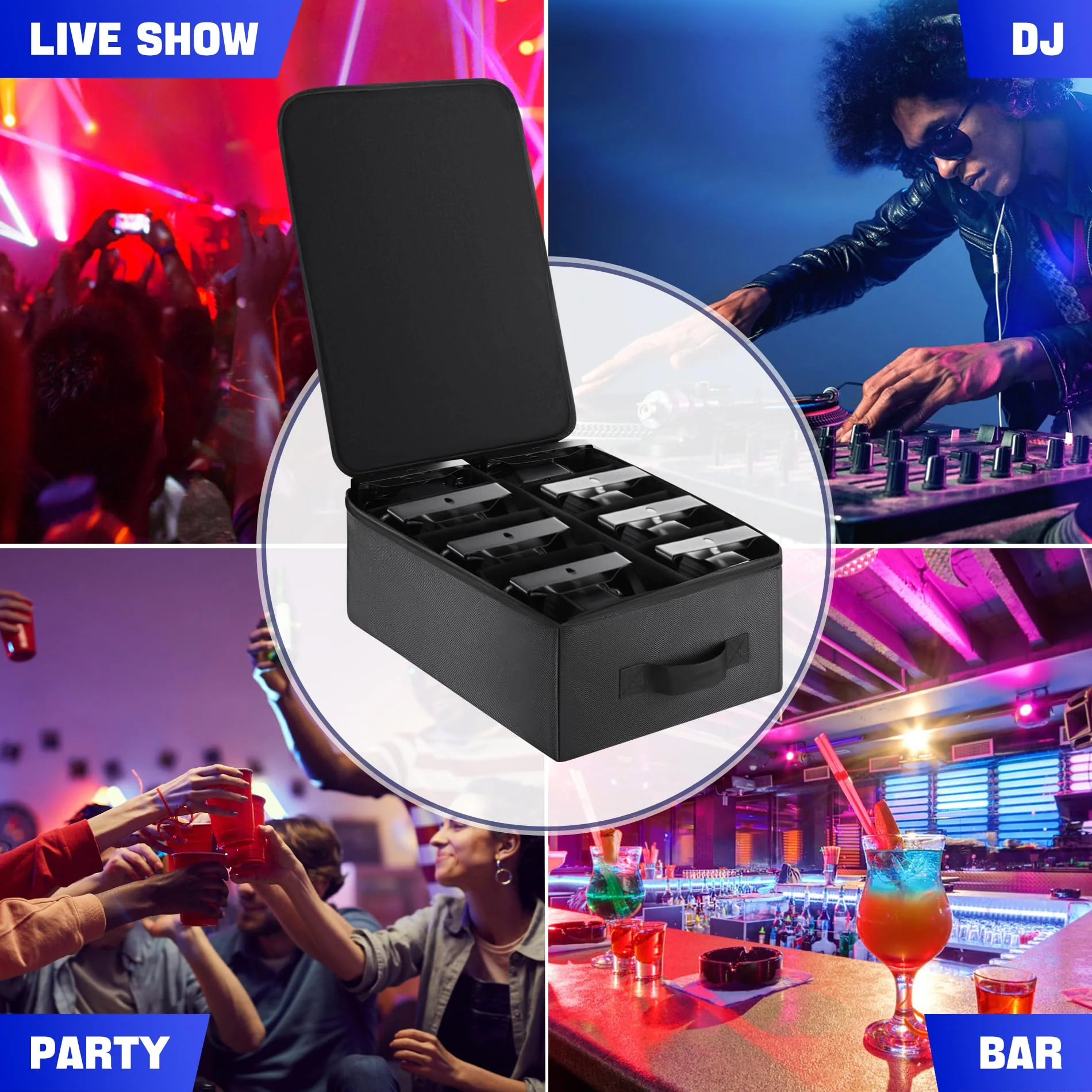 Par Light Bag Soft Padded for 8 Par Lights, Stage Lighting Case with Removable Dividers & Backpack-strap & Handle, Lights Bag with Large Pocket for Par Light, Spotlight, Led Light, DJ Light 8 Par Light Bag - Image 7