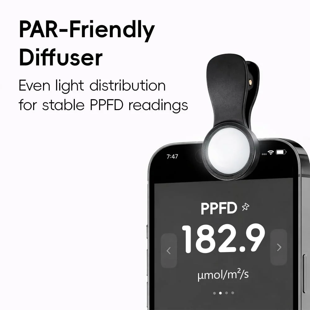 PAR (PPFD) Light Meter Clip for LED Grow Lights – Precision Diffuser with Dedicated iPhone App(MoeuPLTest), Full Spectrum + 660nm Included Free - Image 3