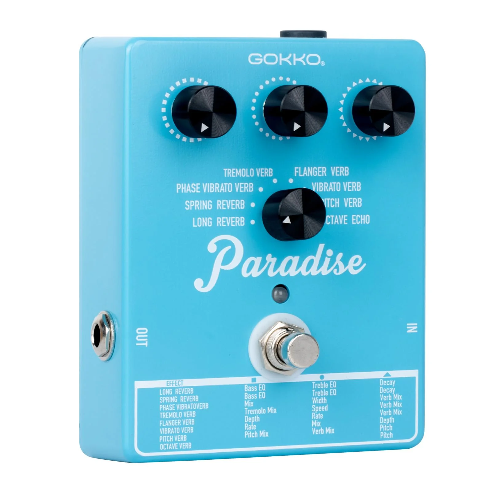 Paradise Multi-Reverb Pedal - 8 Reverb Effects with EQ & Modulation Controls | Versatile Sound Shaping for Guitar & Bass | 9V DC Power Supply - Image 3